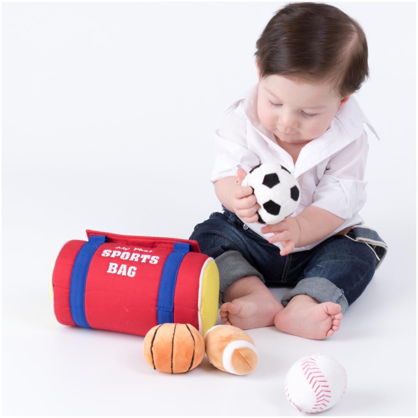 GUND My First Sports Bag 5-Piece Plush Playset – Baby Sensory Toys, 0+ (8-inch)