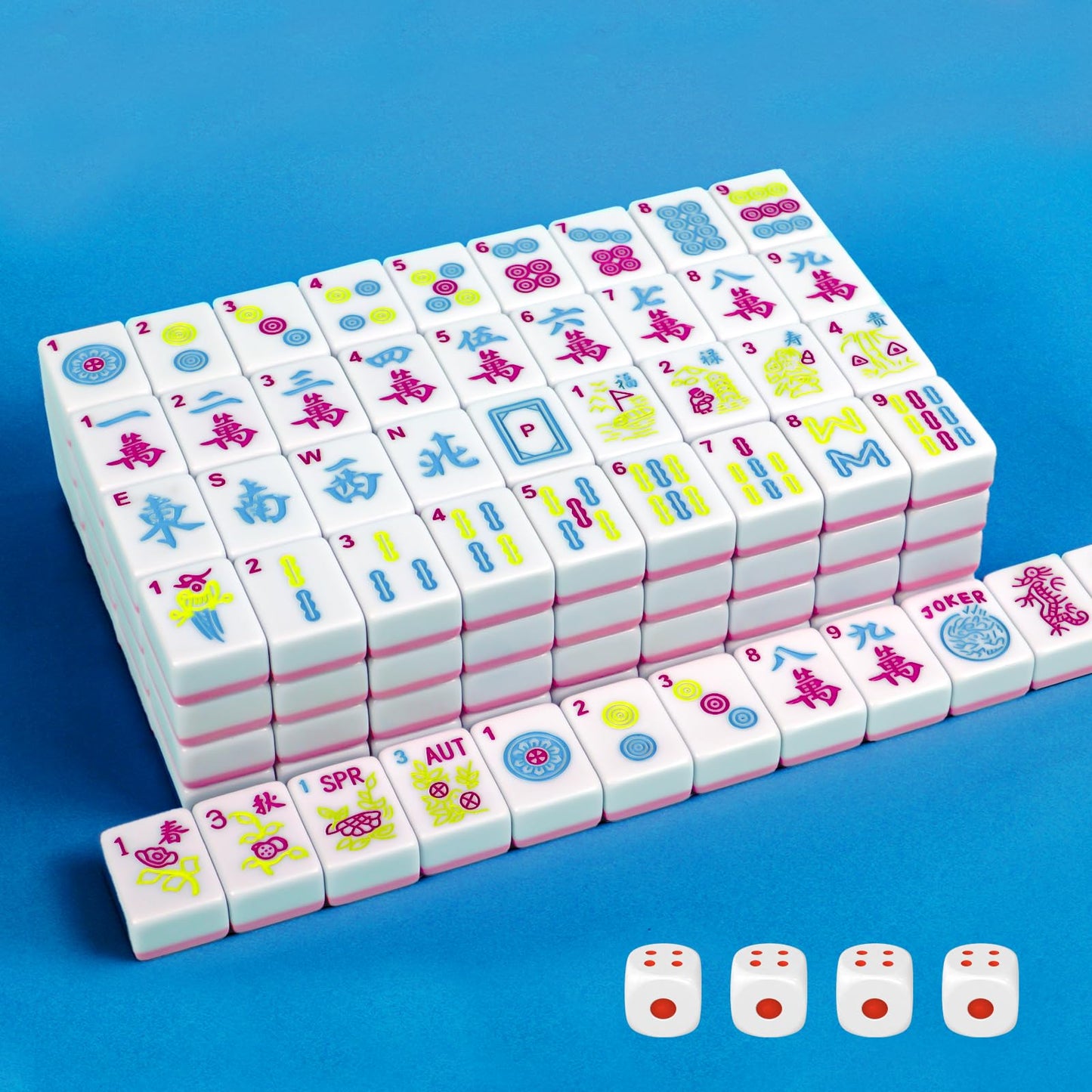 GUNEDD American Mahjong Tile Set 166 Tiles – 1.2-Inch, 4 Dice, Scratch-Resistant, Pink