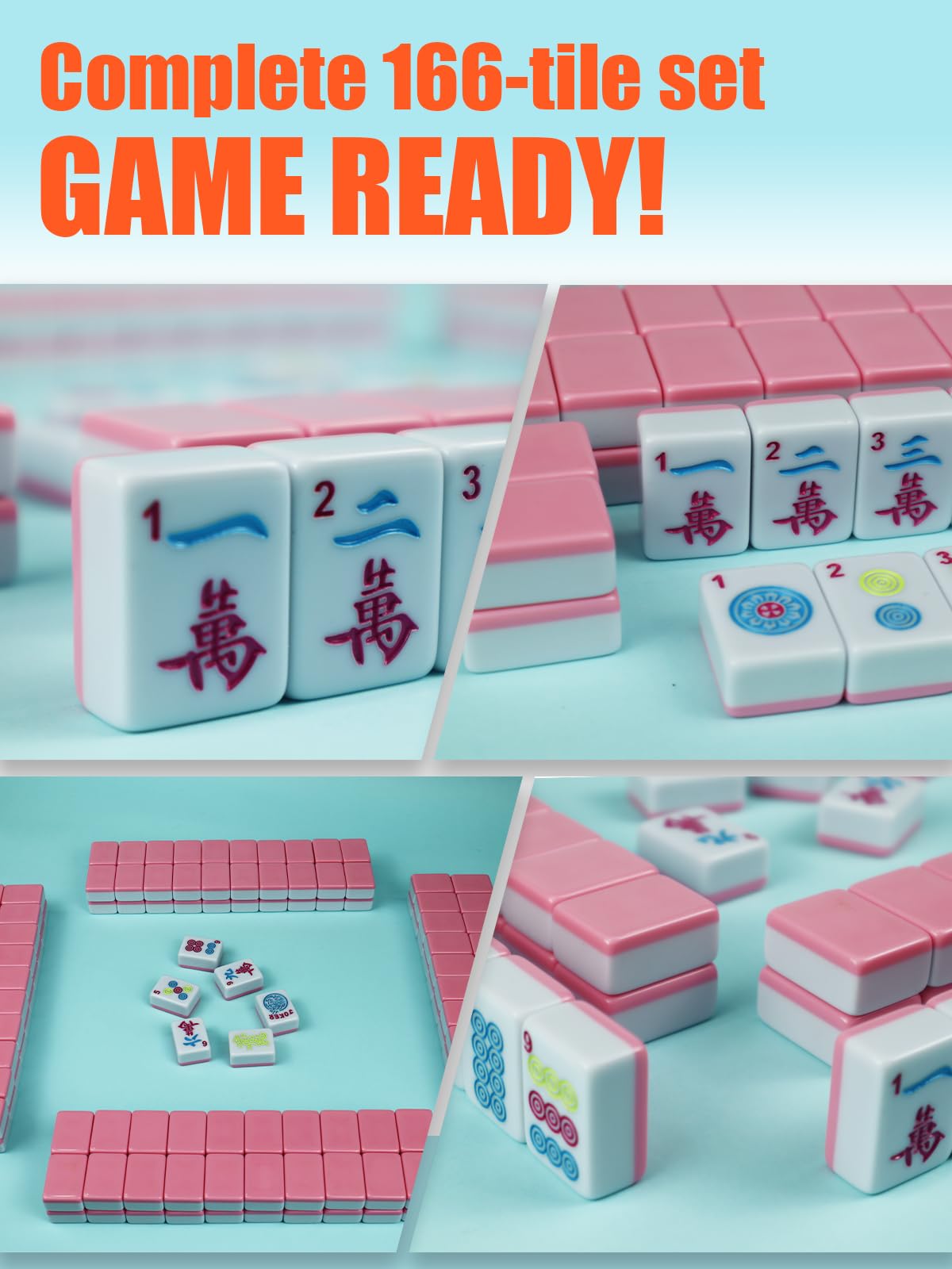 GUNEDD American Mahjong Tile Set 166 Tiles – 1.2-Inch, 4 Dice, Scratch-Resistant, Pink
