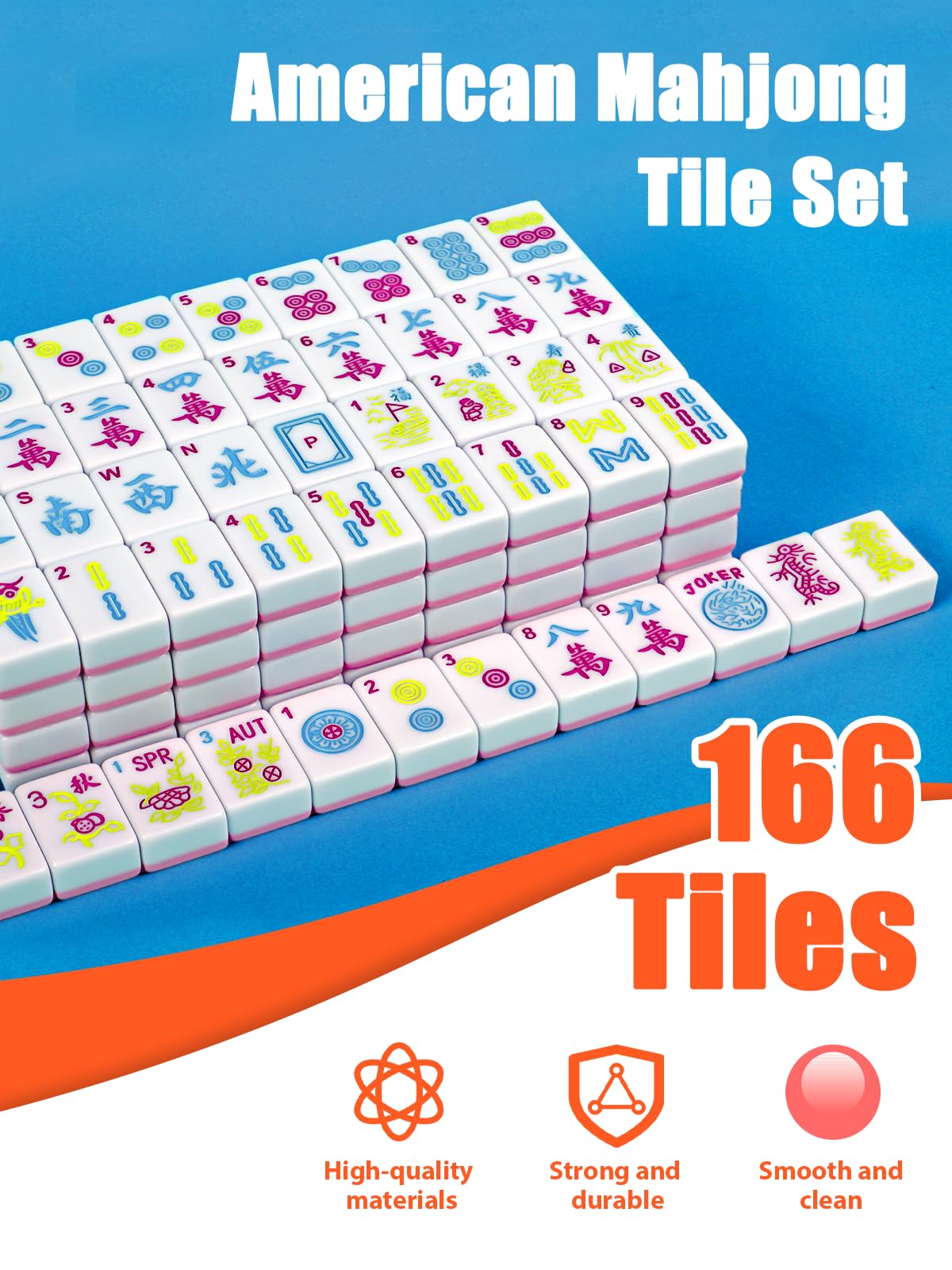GUNEDD American Mahjong Tile Set 166 Tiles – 1.2-Inch, 4 Dice, Scratch-Resistant, Pink
