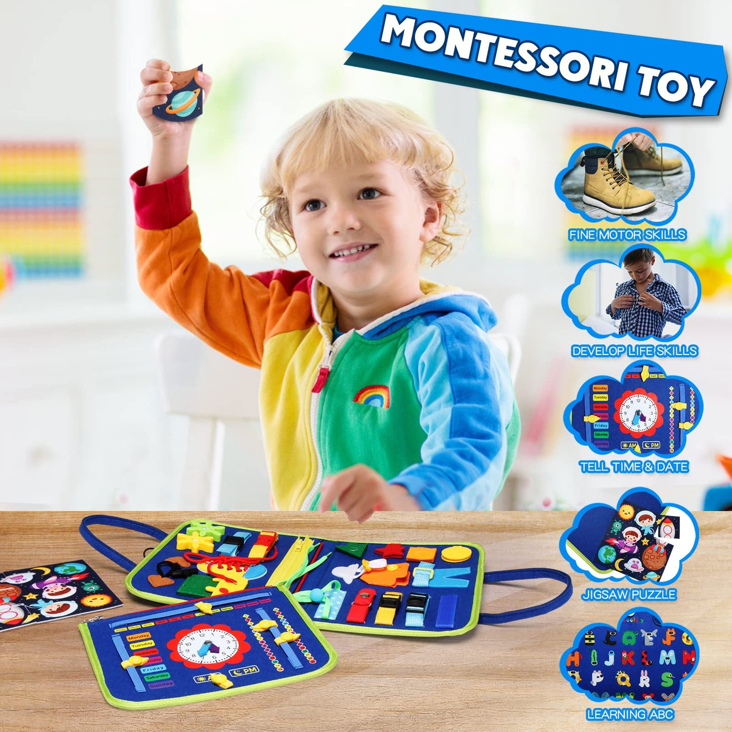 Guolely Busy Board Montessori Toy for 3-6 Year Olds — 25‑in‑1 Travel Sensory Board