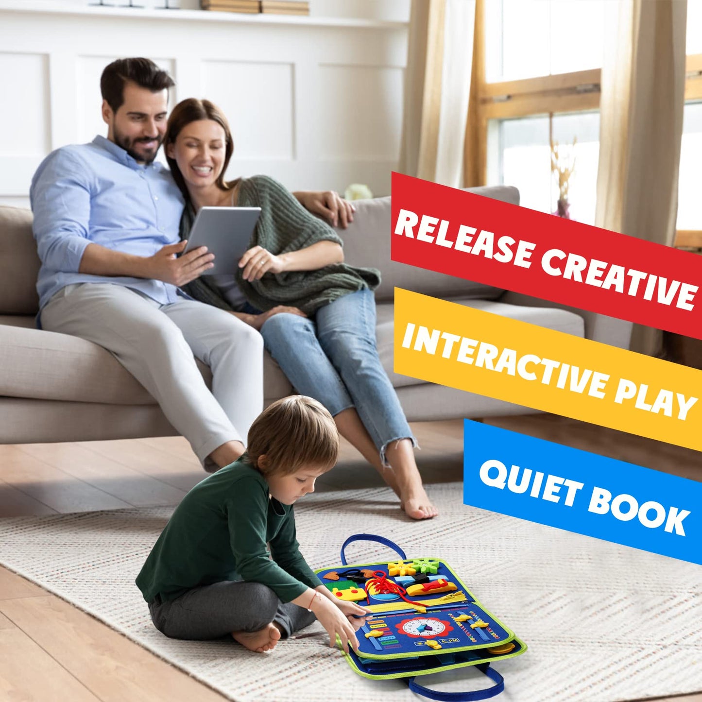 Guolely Busy Board Montessori Toy for 3-6 Year Olds — 25‑in‑1 Travel Sensory Board