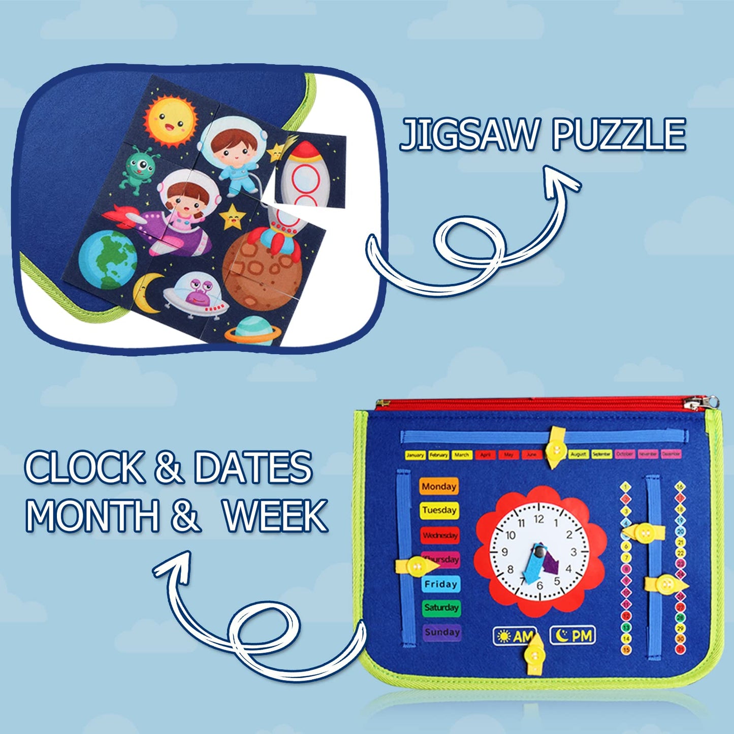 Guolely Busy Board Montessori Toy for 3-6 Year Olds — 25‑in‑1 Travel Sensory Board