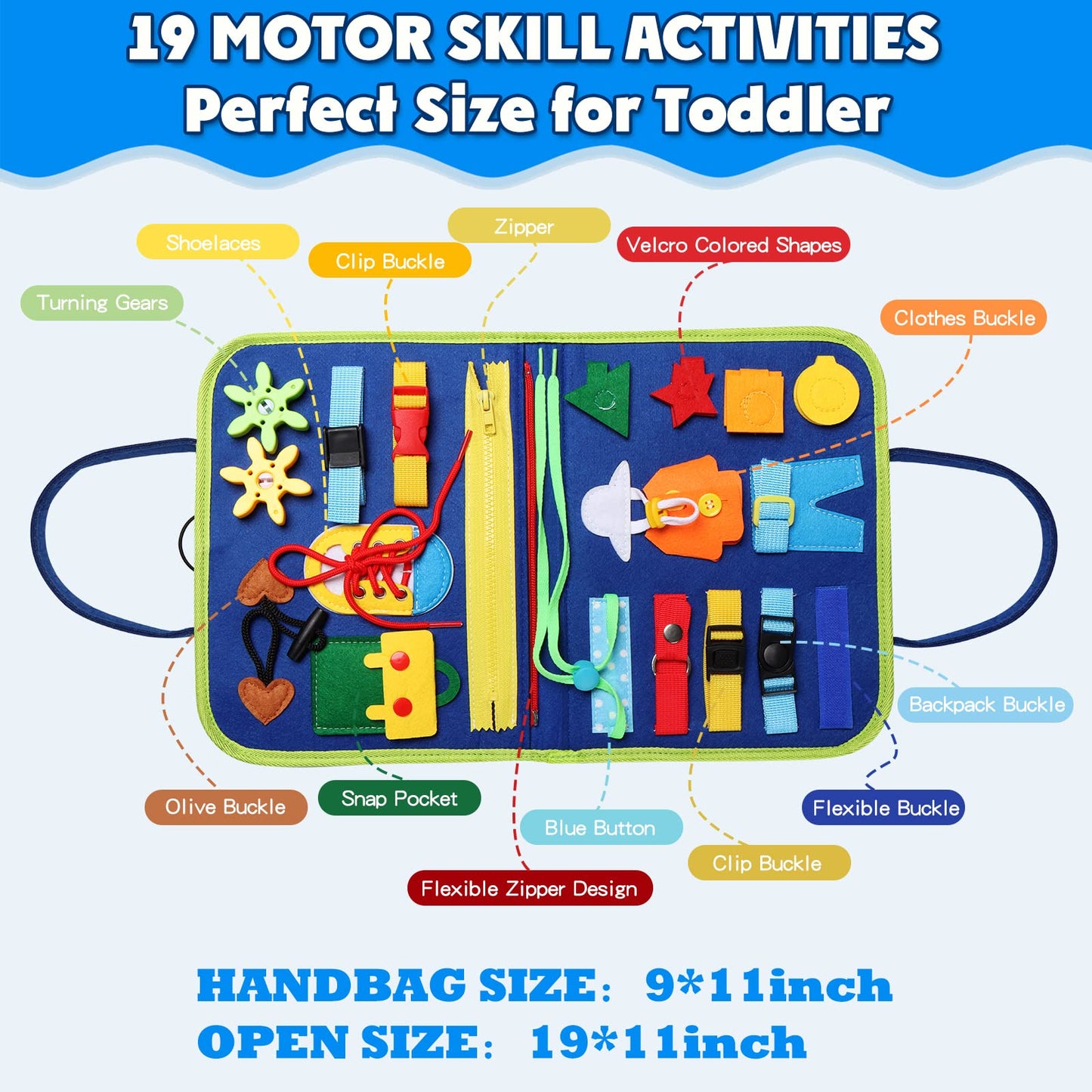 Guolely Busy Board Montessori Toy for 3-6 Year Olds — 25‑in‑1 Travel Sensory Board