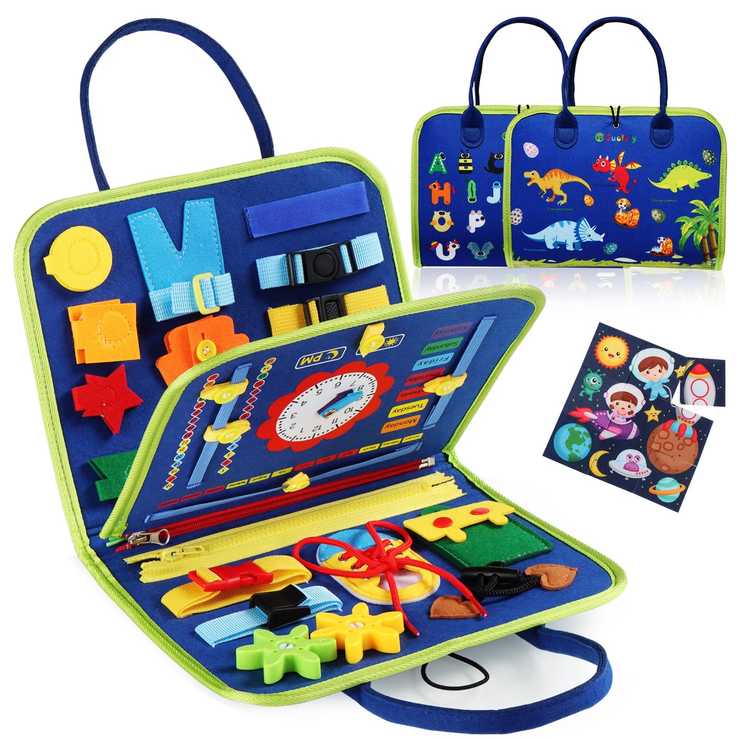 Guolely Busy Board Montessori Toy for 3-6 Year Olds — 25‑in‑1 Travel Sensory Board