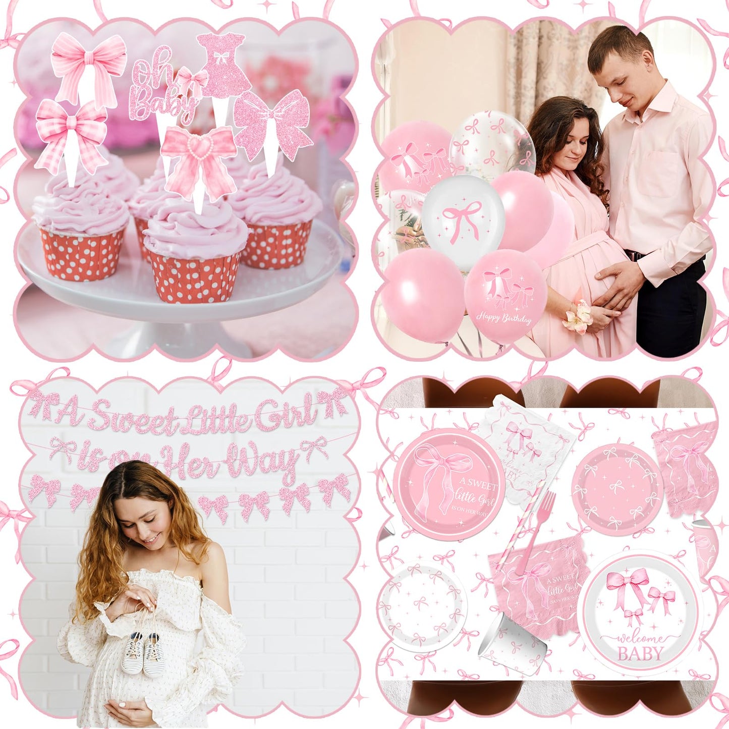 Gupesxu Pink Bow Baby Shower Decorations — Complete 25-Guest Party Supplies Set