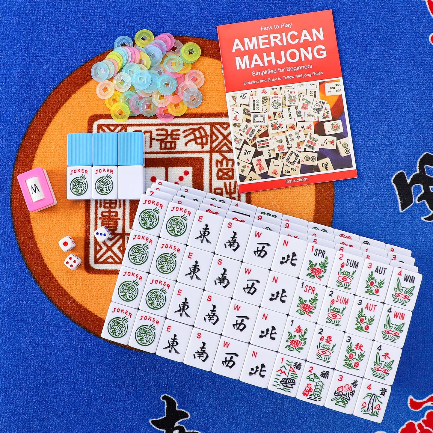 GUSTARIA American Mahjong Game Set – 166 Large 1.5-Inch Tiles with Blue Carrying Bag