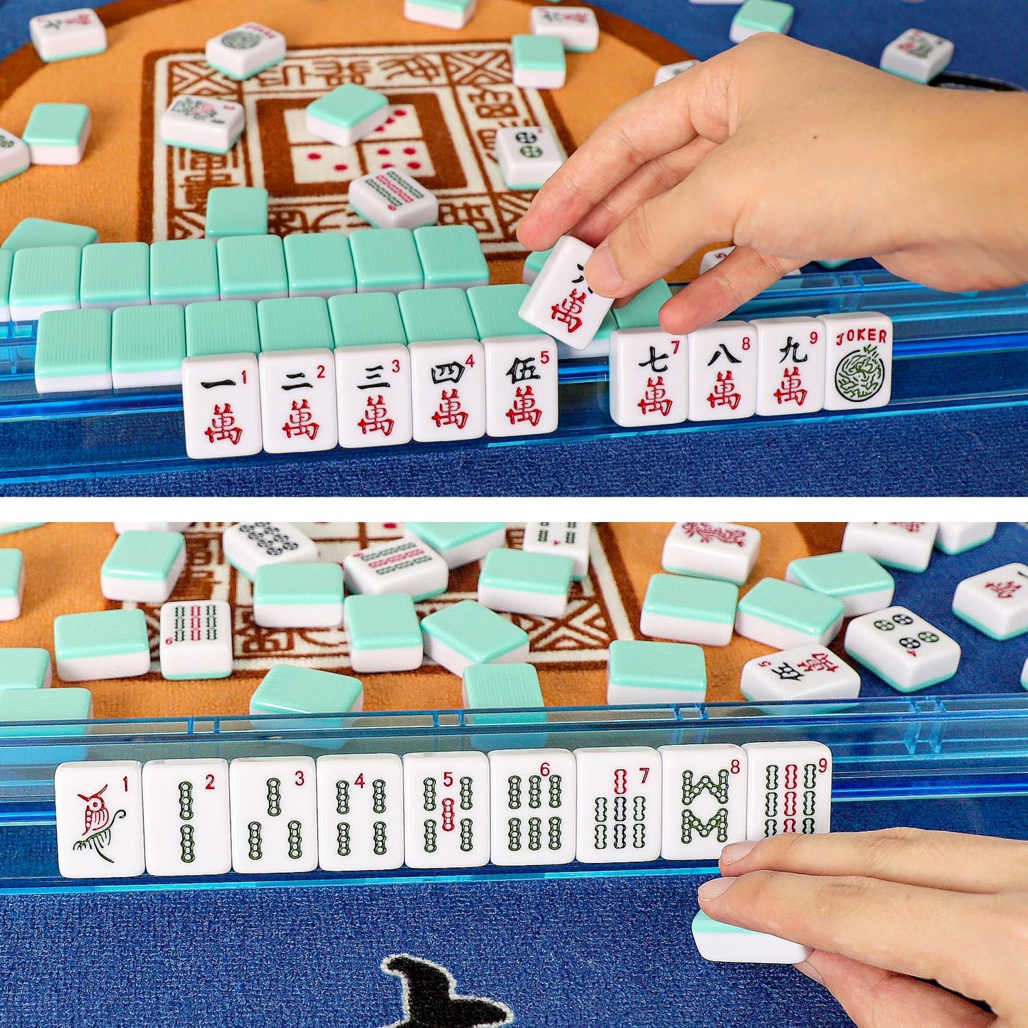 GUSTARIA American Mahjong Game Set – 166 Light Green Tiles, 4 All-in-One Racks, Carrying Bag