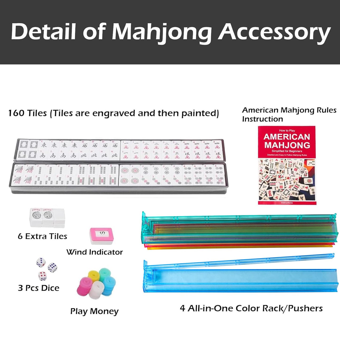 GUSTARIA American Mahjong Game Set – 166 Tiles, 4 Color Racks, Red Carrying Case