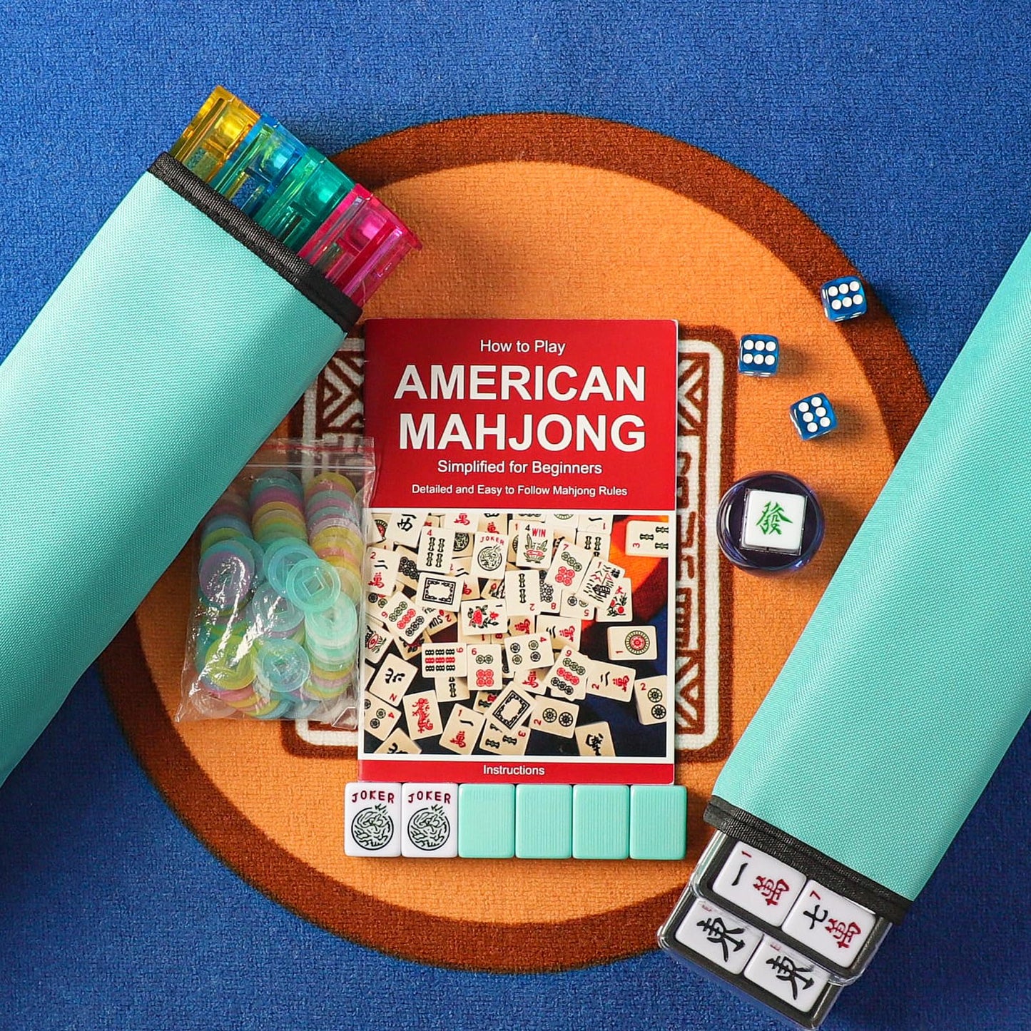 GUSTARIA American Mahjong Game Set – 166 Light Green Tiles, 4 All-in-One Racks, Carrying Bag