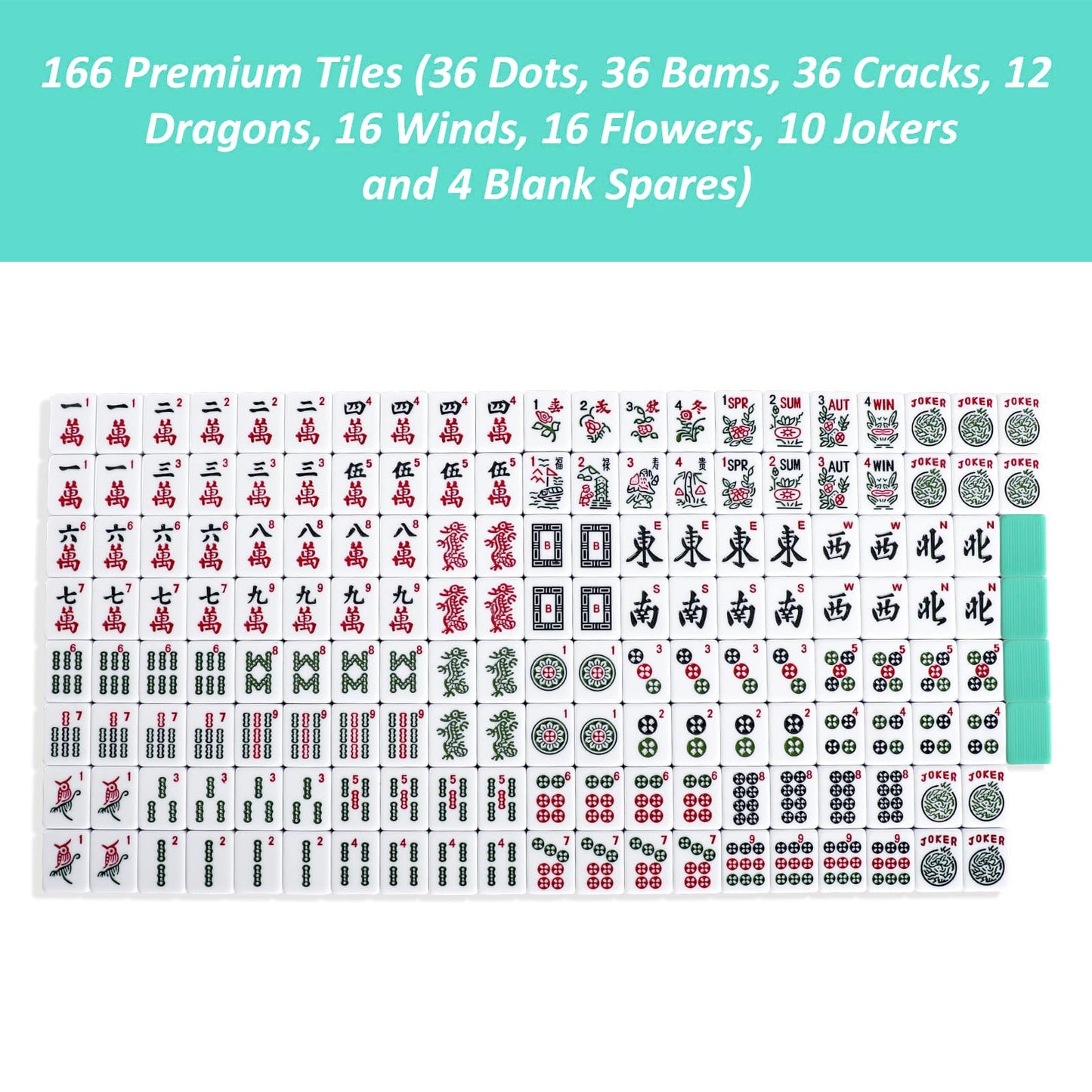 GUSTARIA American Mahjong Game Set – 166 Light Green Tiles, 4 All-in-One Racks, Carrying Bag