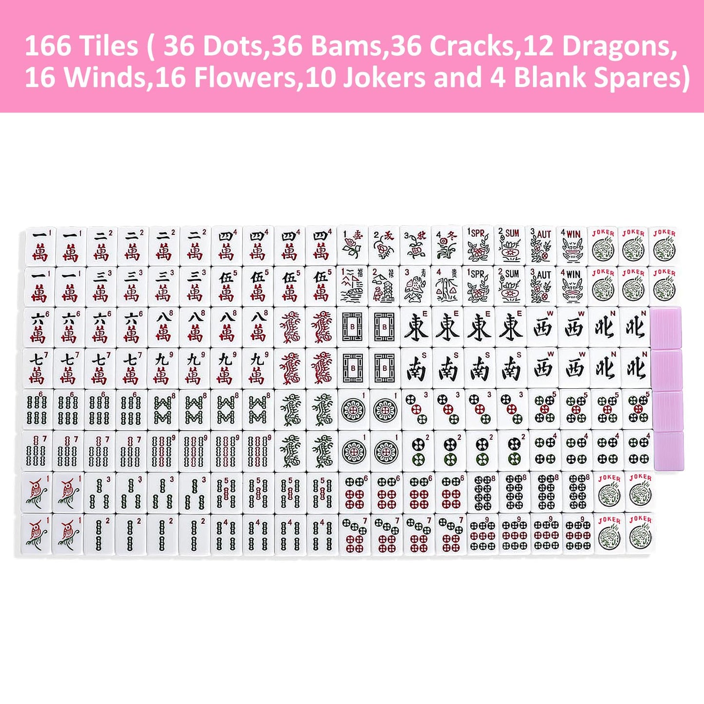 GUSTARIA American Mahjong Game Set – 166 Pink Tiles, Pink Bag & Accessories, 4 Clear Racks & Pushers