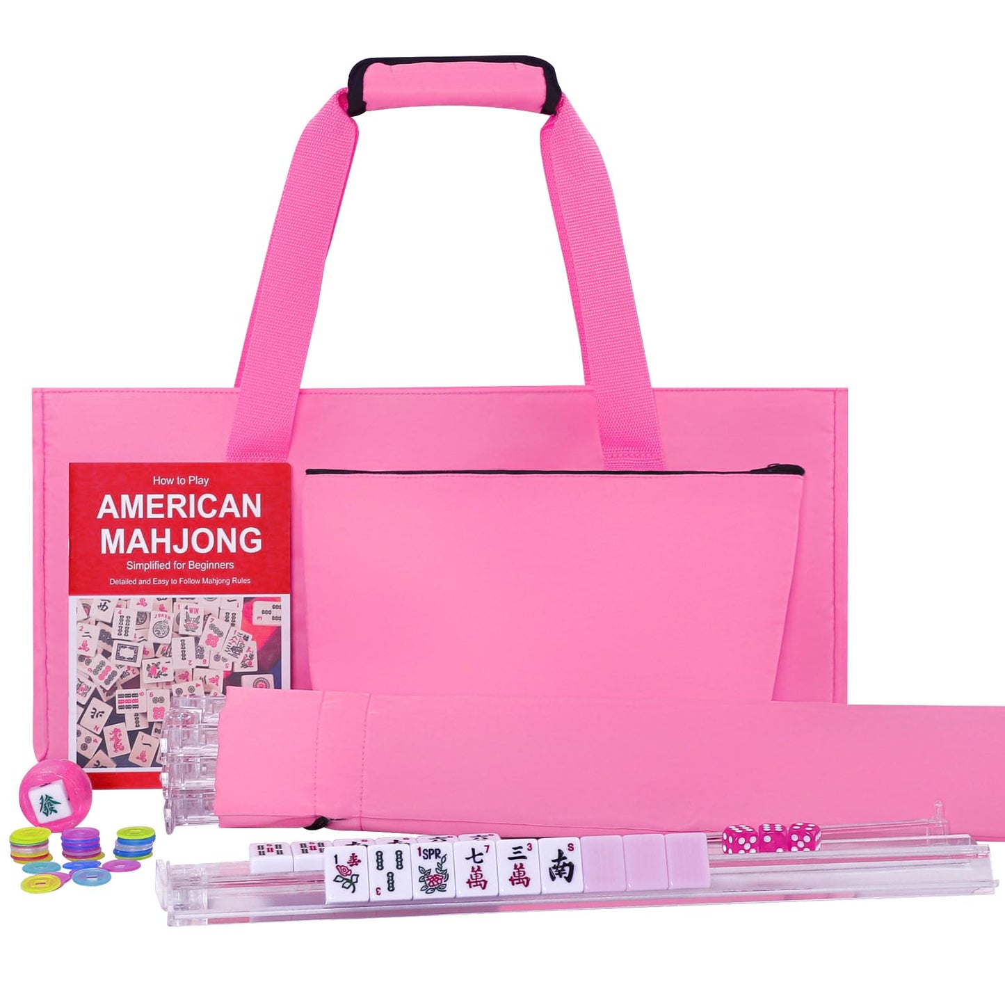 GUSTARIA American Mahjong Game Set – 166 Pink Tiles, Pink Bag & Accessories, 4 Clear Racks & Pushers