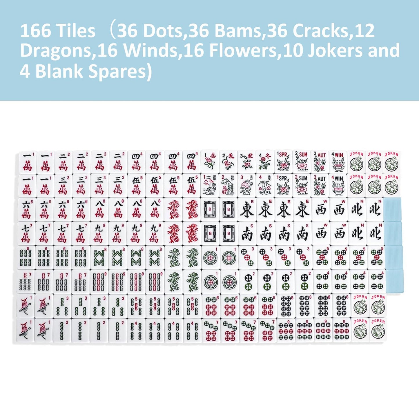 GUSTARIA American Mahjong Game Set – 166 Blue Tiles, 4 Clear Racks & Accessories