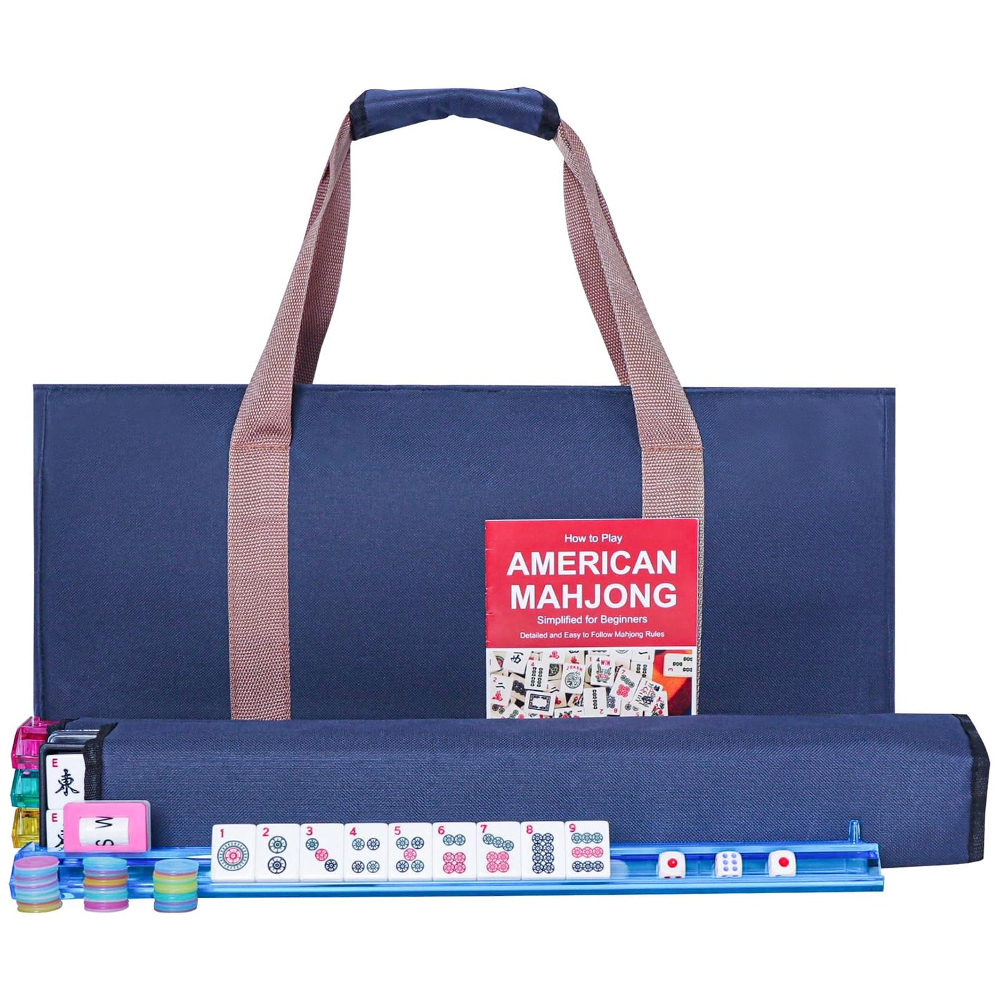 GUSTARIA American Mahjong Set – 166 Premium Tiles, 4 Color Racks, Blue Carrying Case