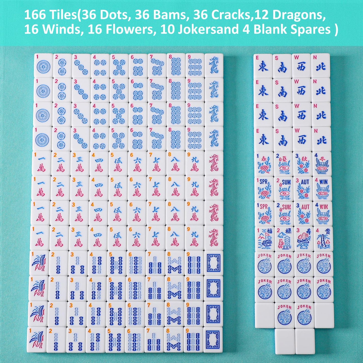GUSTARIA American Mahjong Tiles (1.2”) – 166 Pcs Tiles Only, Blue