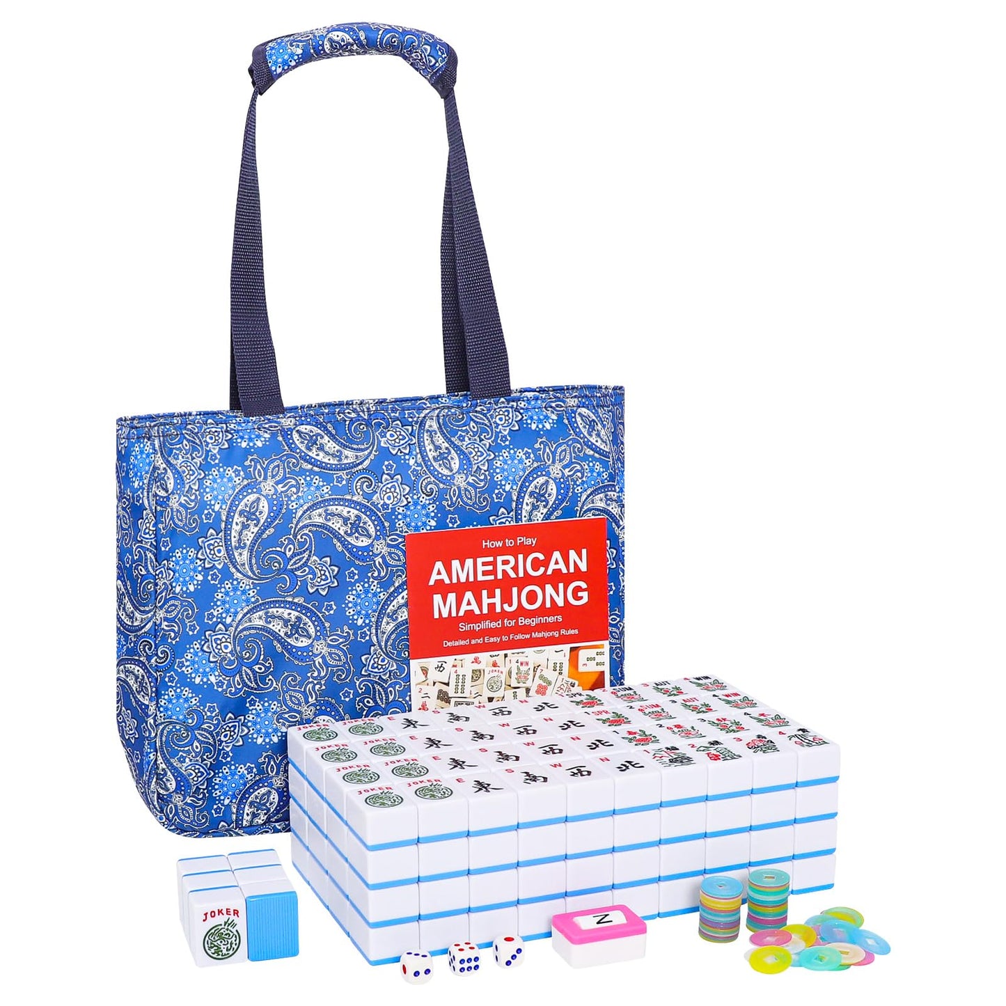 GUSTARIA American Mahjong Game Set – 166 Large 1.5-Inch Tiles with Blue Carrying Bag