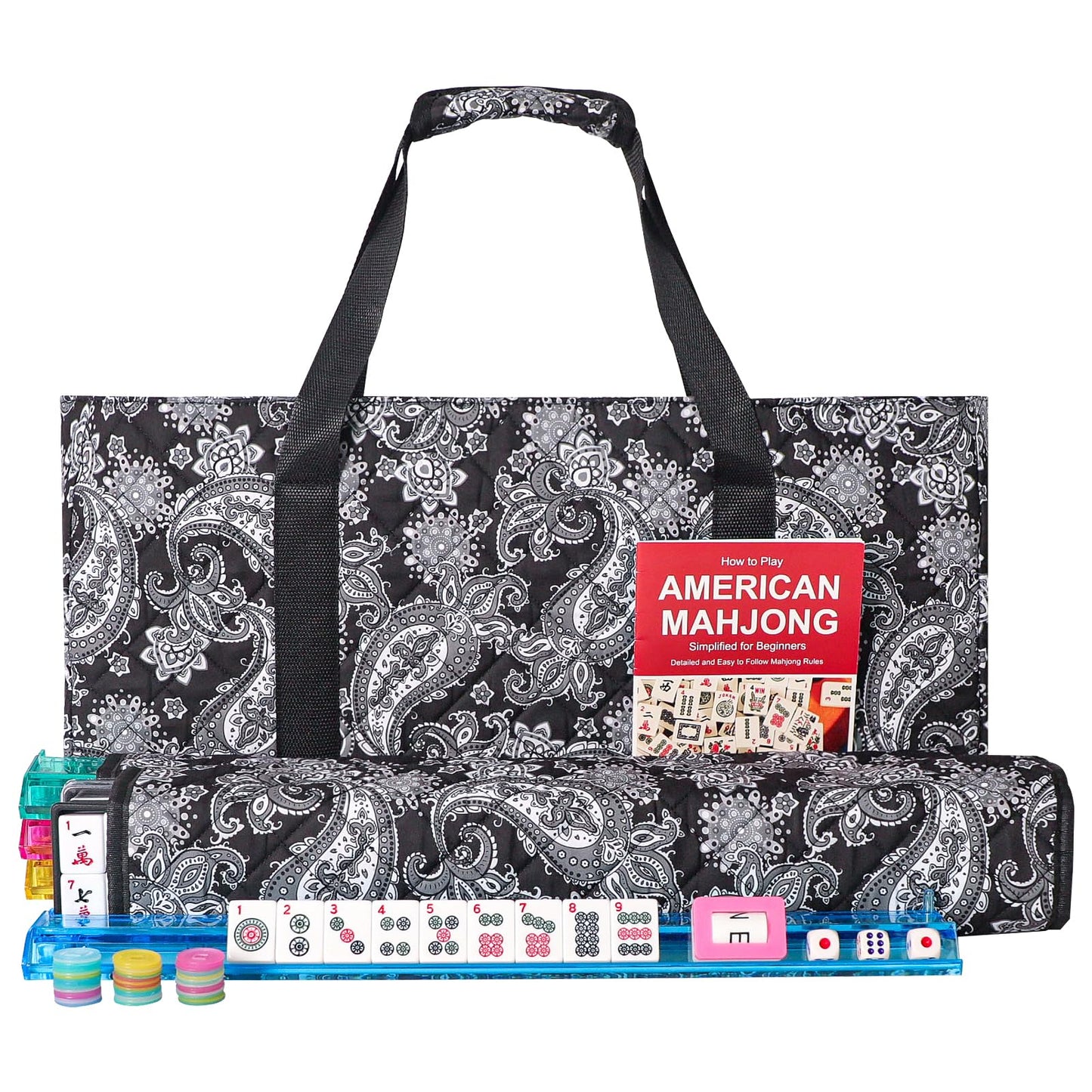 GUSTARIA American Mahjong Game Set — 166 Tiles, 4-Color Rack/Pusher, Black Carrying Bag