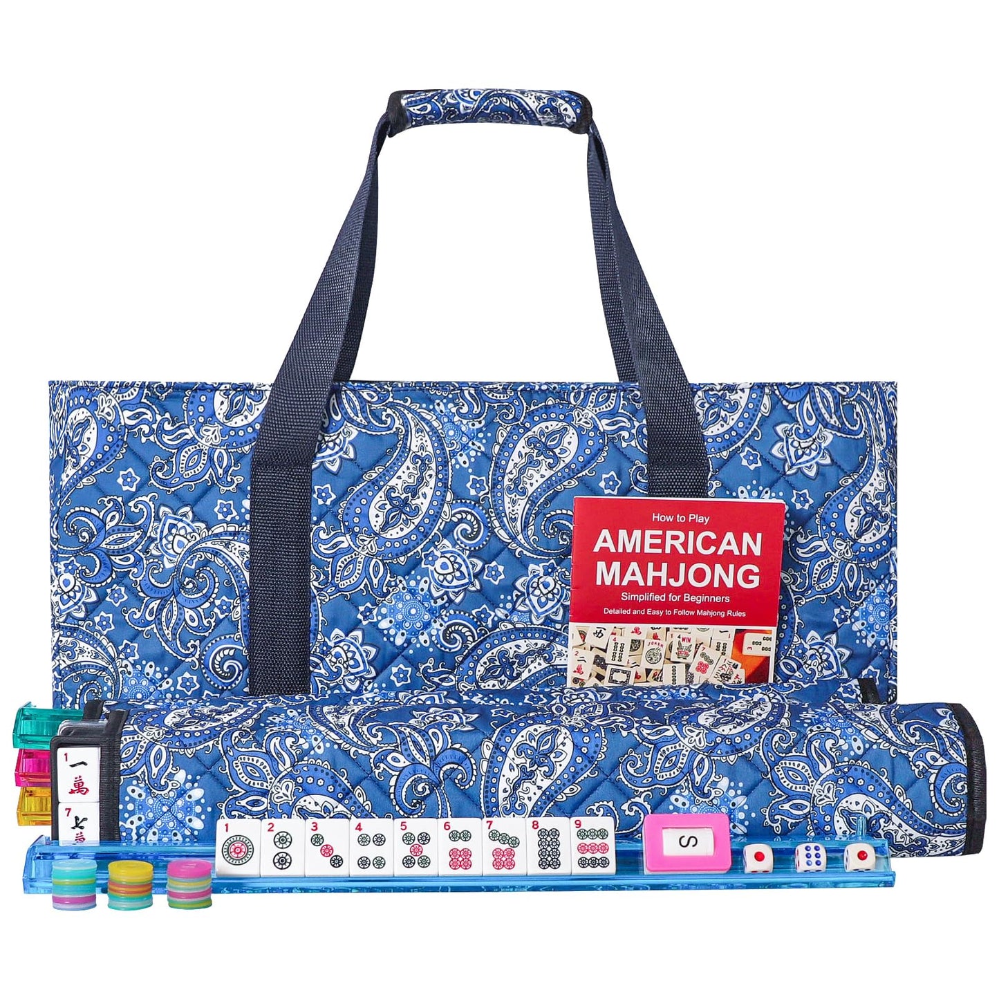GUSTARIA American Mahjong Game Set | 166 Tiles, 4 All-in-One Racks & Pushers, Blue Carrying Case