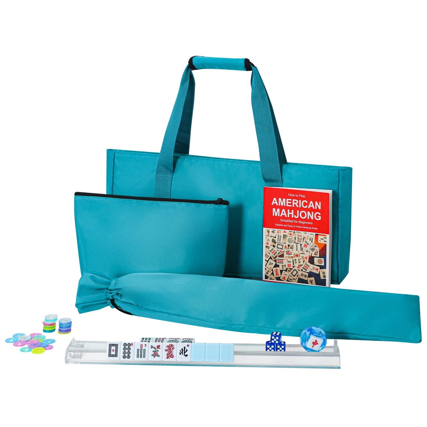 GUSTARIA American Mahjong Game Set – 166 Blue Tiles, 4 Clear Racks & Accessories