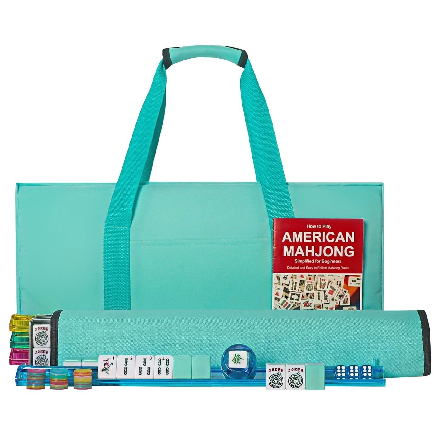 GUSTARIA American Mahjong Game Set – 166 Light Green Tiles, 4 All-in-One Racks, Carrying Bag