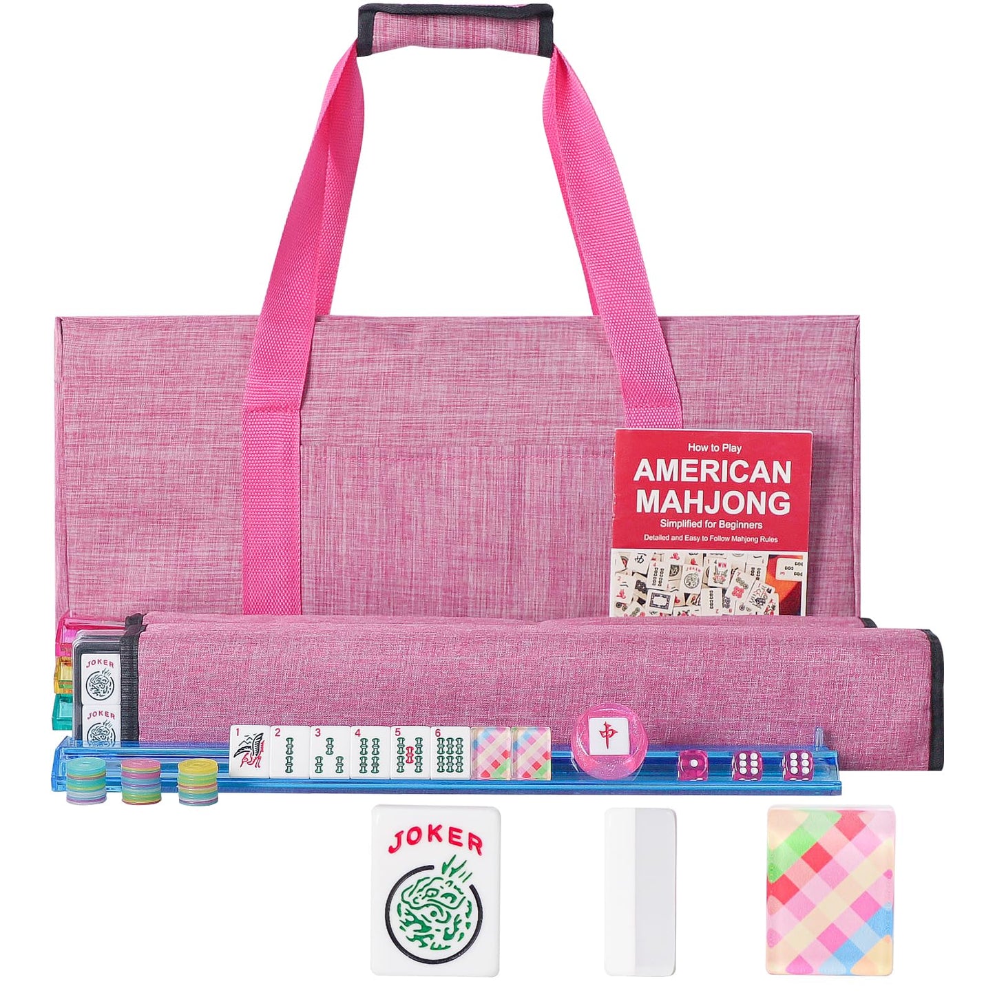 GUSTARIA American Mahjong Set - 166 Acrylic Tiles, Colorful Prints, 4 Racks & Carrying Bag