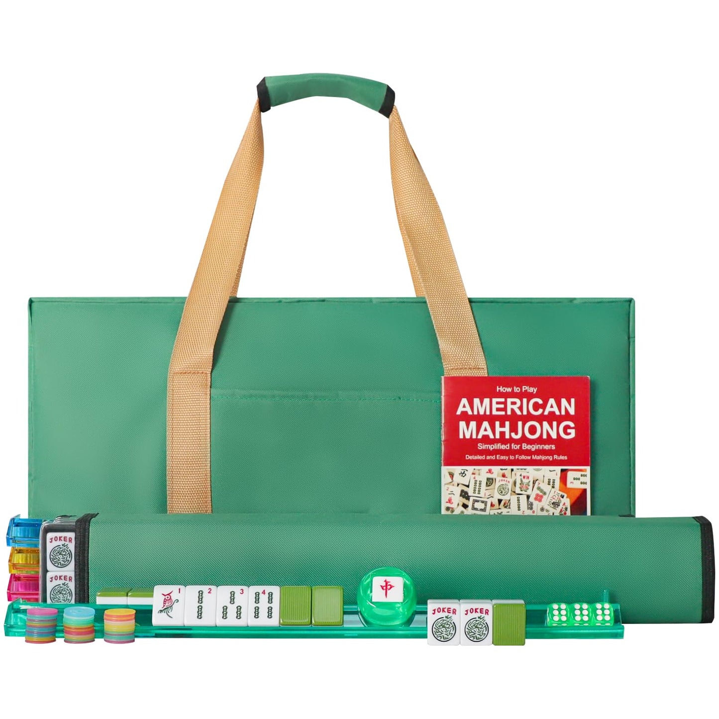 GUSTARIA American Mahjong Game Set - 166 Green Tiles, 4 Racks & Carrying Bag