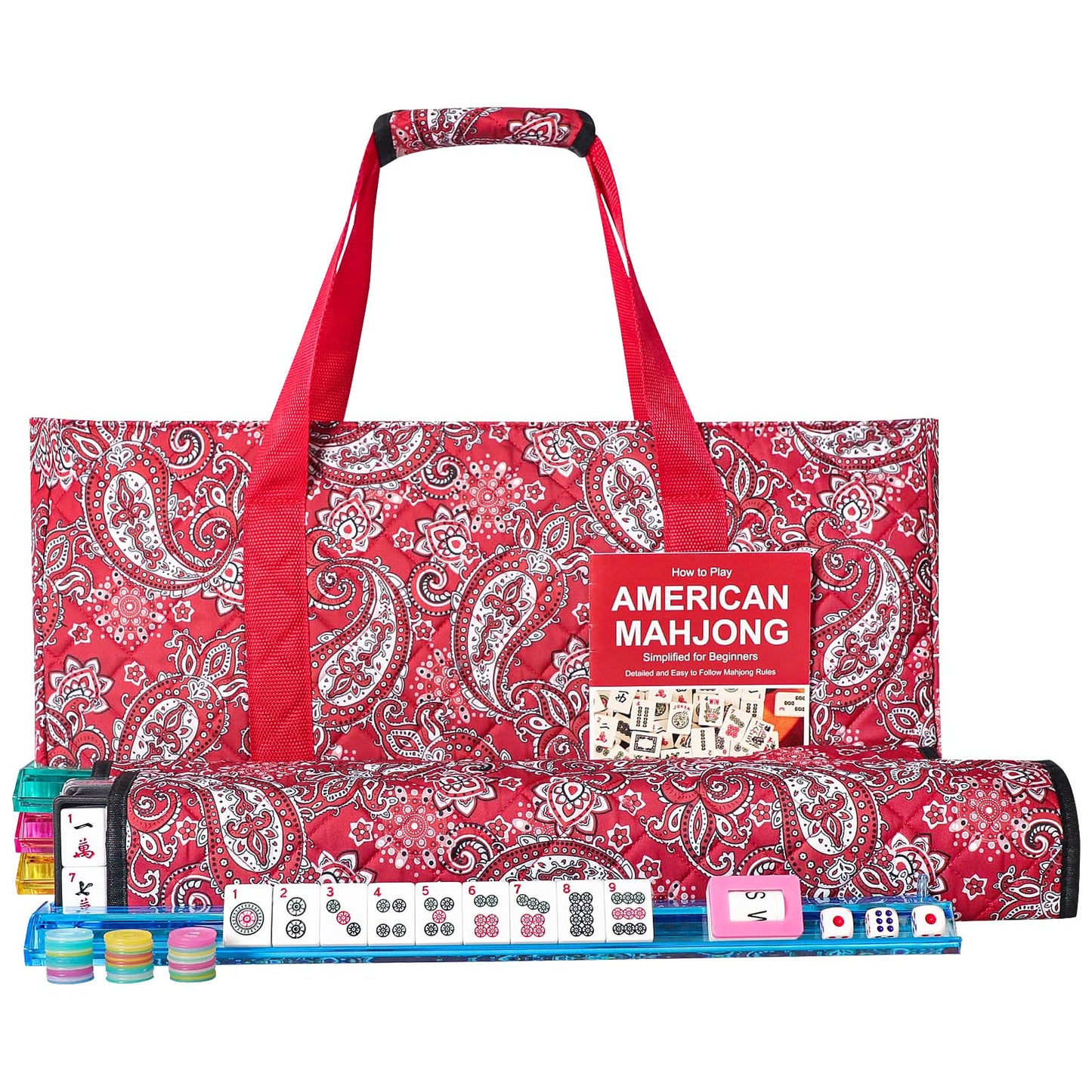 GUSTARIA American Mahjong Game Set – 166 Tiles, 4 Color Racks, Red Carrying Case