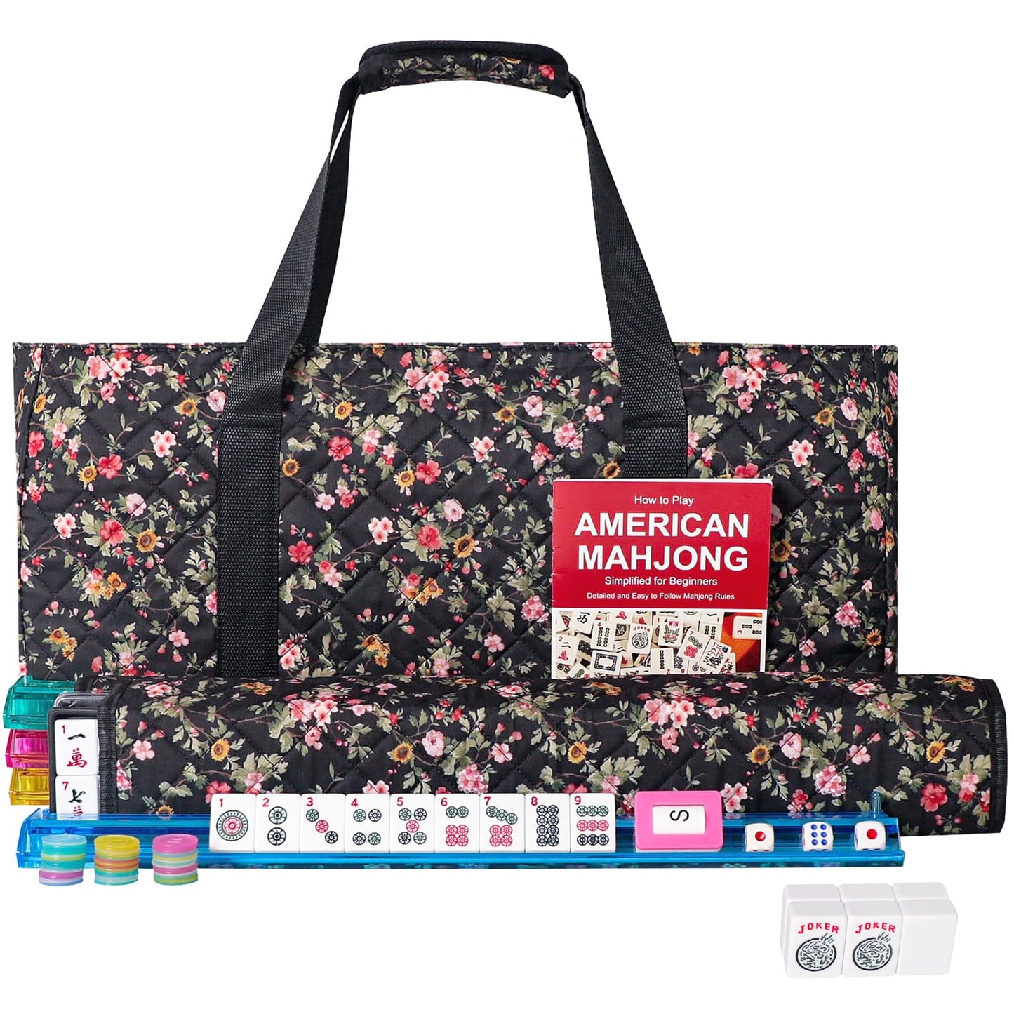 GUSTARIA American Mahjong Game Set – 166 Premium Tiles, 4 All-In-One Racks, Flower Carry Bag
