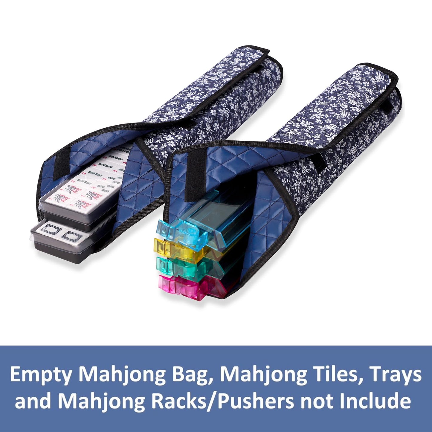 GUSTARIA Empty Mahjong Bag — Blue Printed American Mahjong Case with Two Wrappers (Case Only)