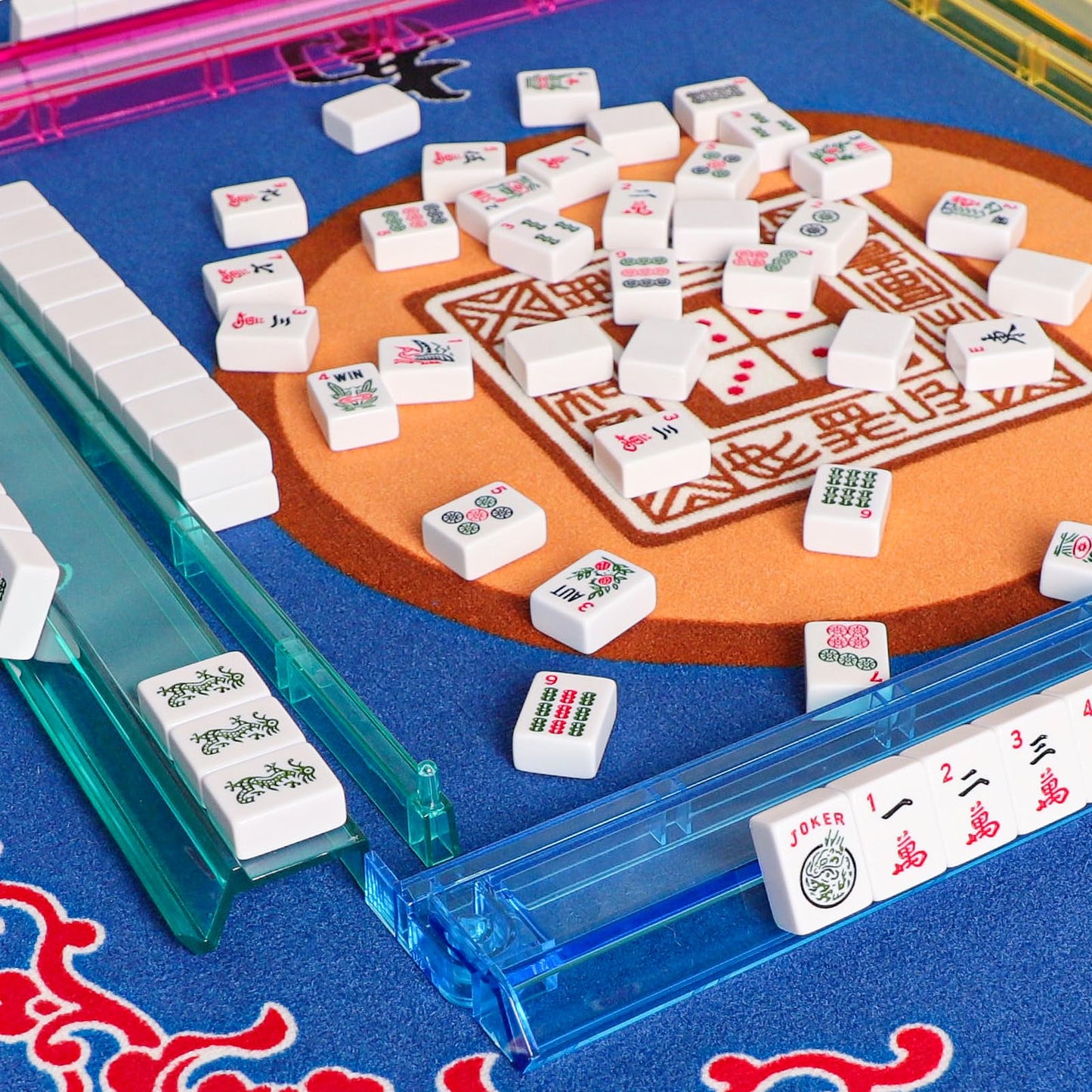 GUSTARIA American Mahjong Game Set — 166 Tiles, 4-Color Rack/Pusher, Black Carrying Bag