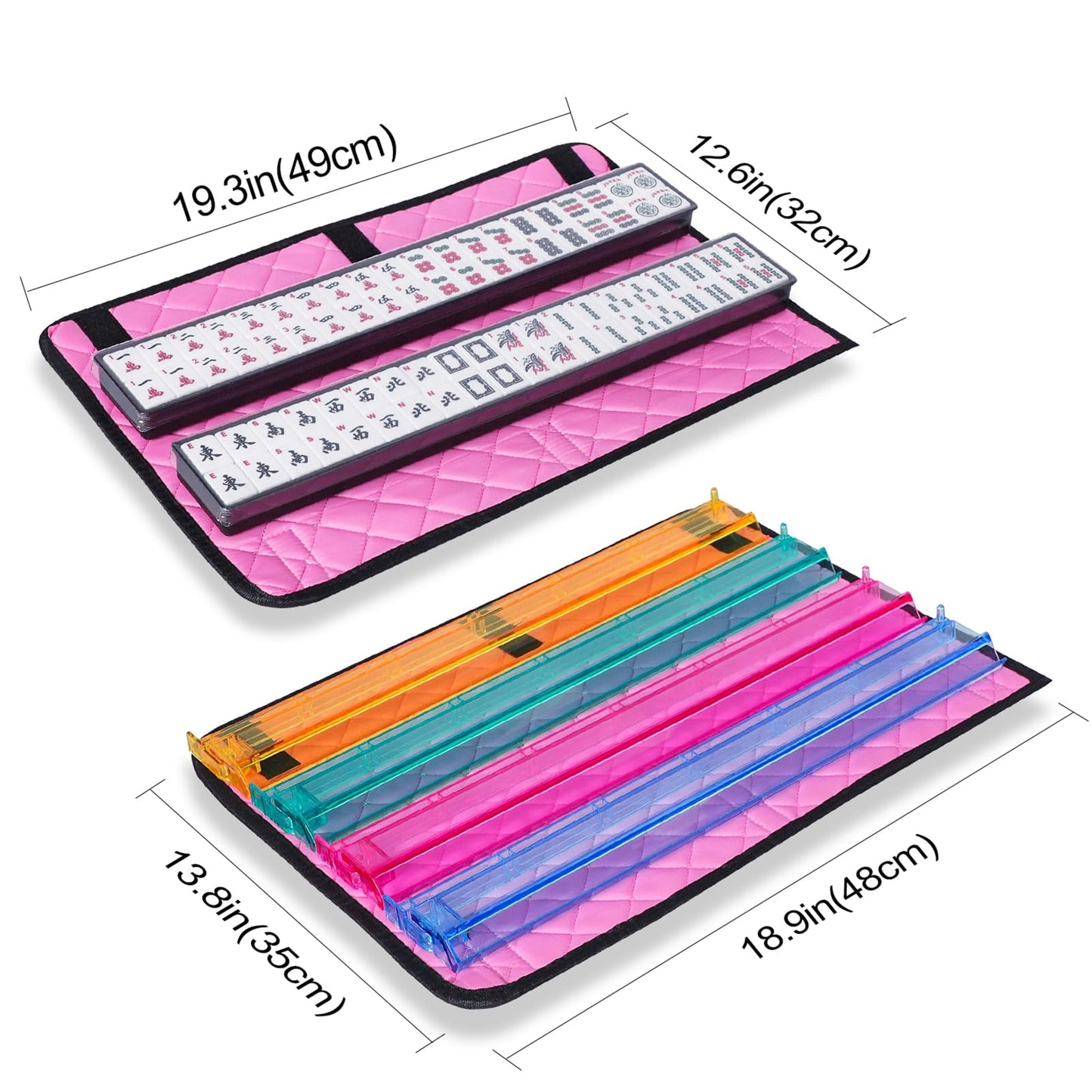GUSTARIA American Mahjong Game Set – 166 White Tiles, 4 Color Racks/Pushers, Pink Carrying Bag
