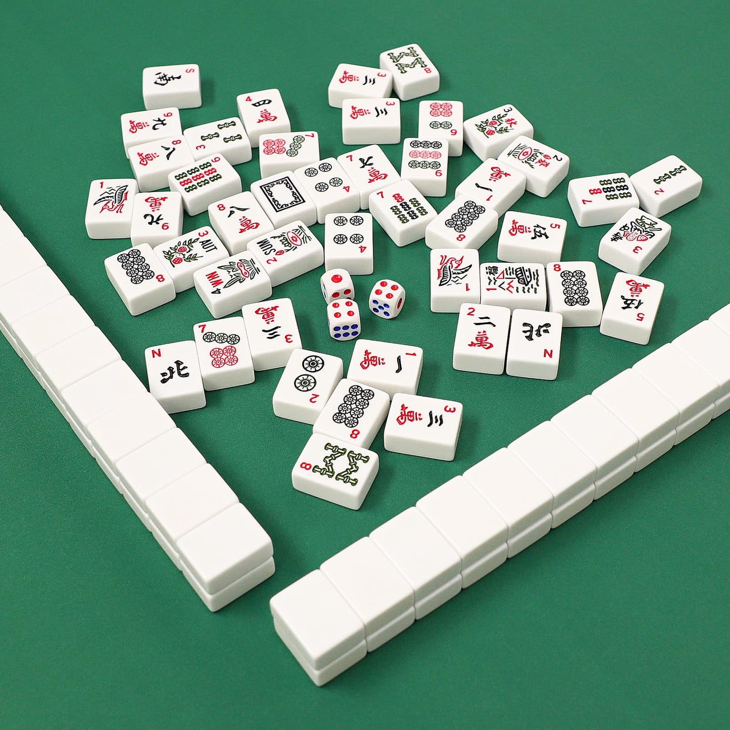 GUSTARIA Mahjong Mat with 3 Dice – Anti-Slip Noise-Reducing Table Cover, Green, 31.5 in