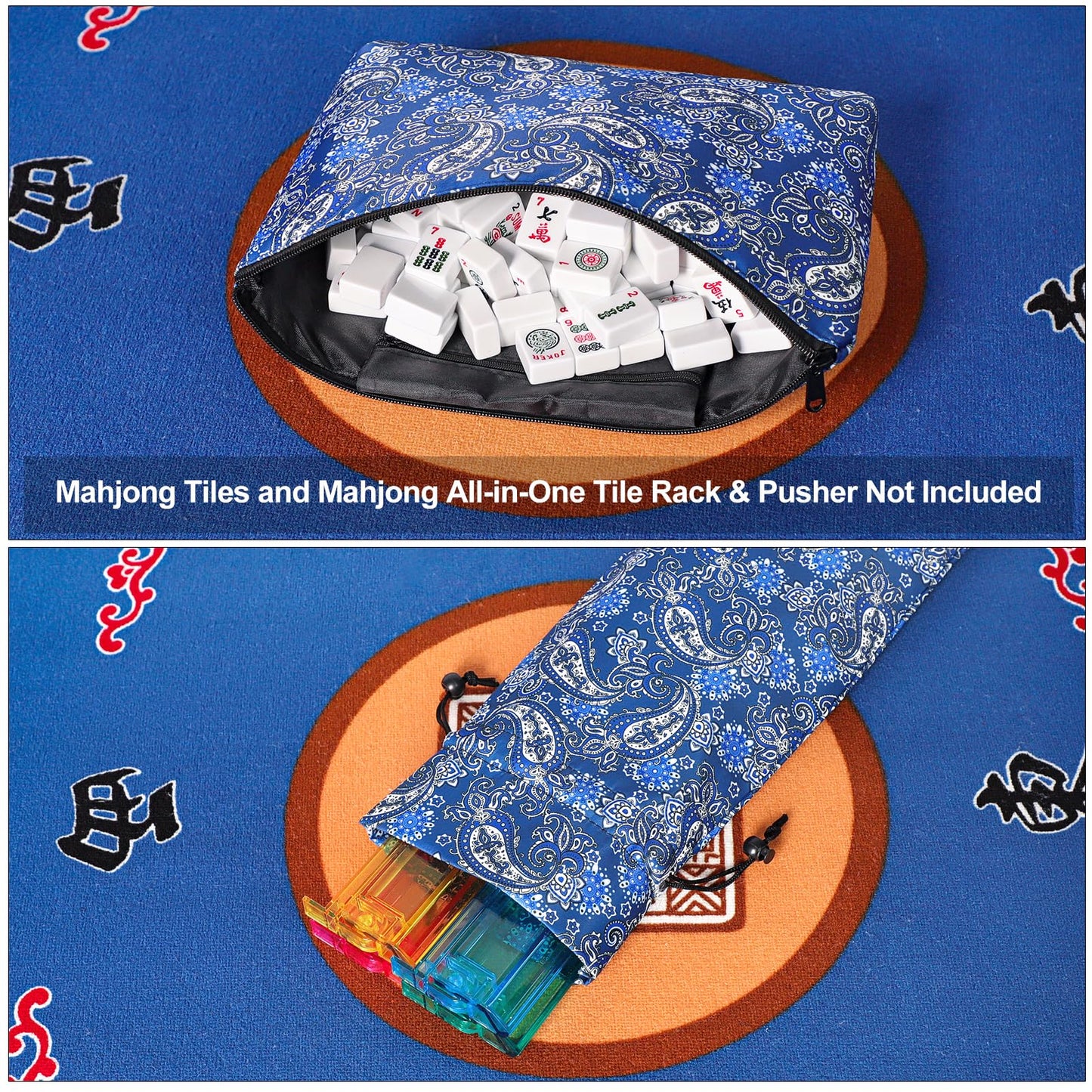 GUSTARIA Empty Mahjong Bag for American Mahjong Set with Racks & Pushers – Blue Print Case (Case Only)
