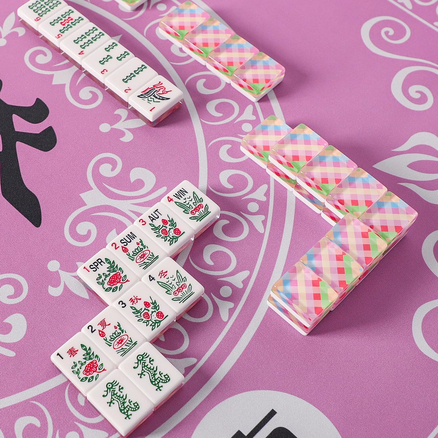 GUSTARIA American Mahjong Set - 166 Acrylic Tiles, Colorful Prints, 4 Racks & Carrying Bag