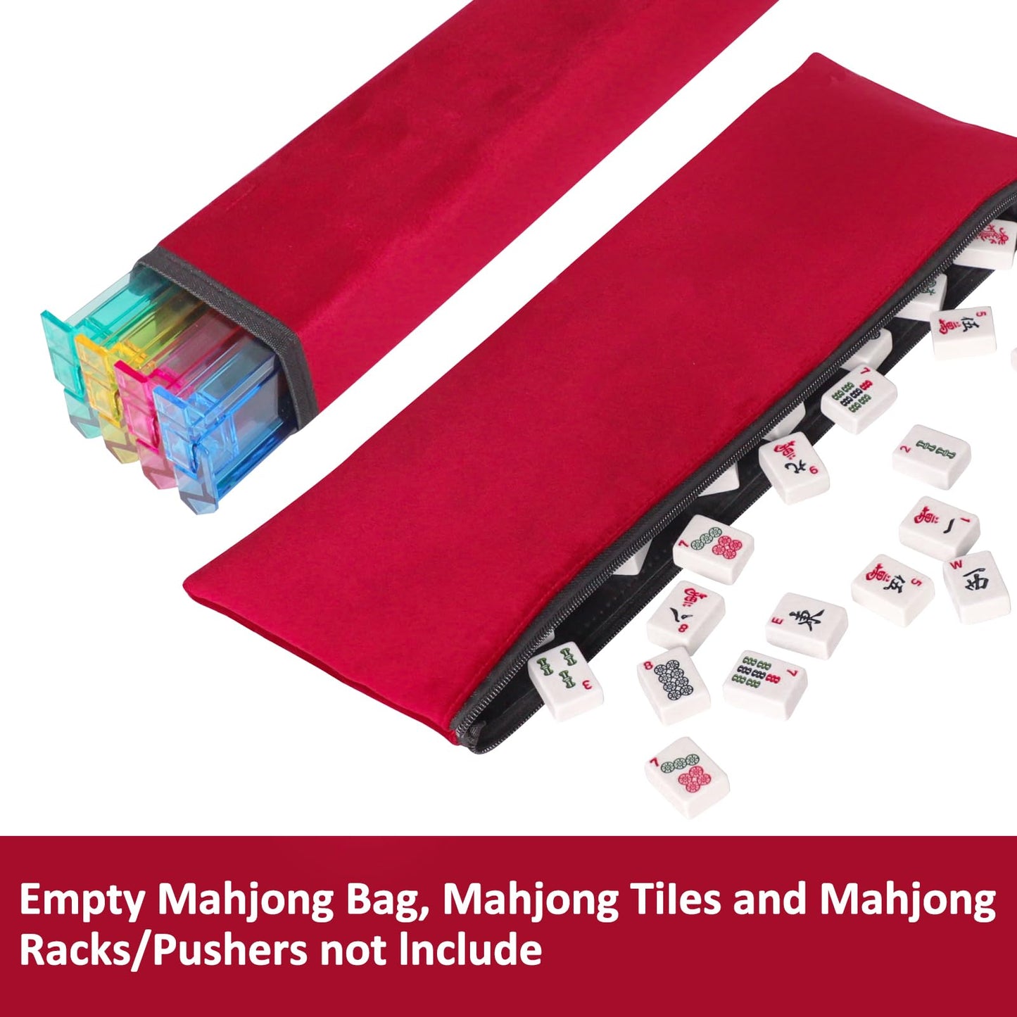 GUSTARIA Empty Mahjong Bag with Rack Wrapper & Tile Bag (Red, Case Only)
