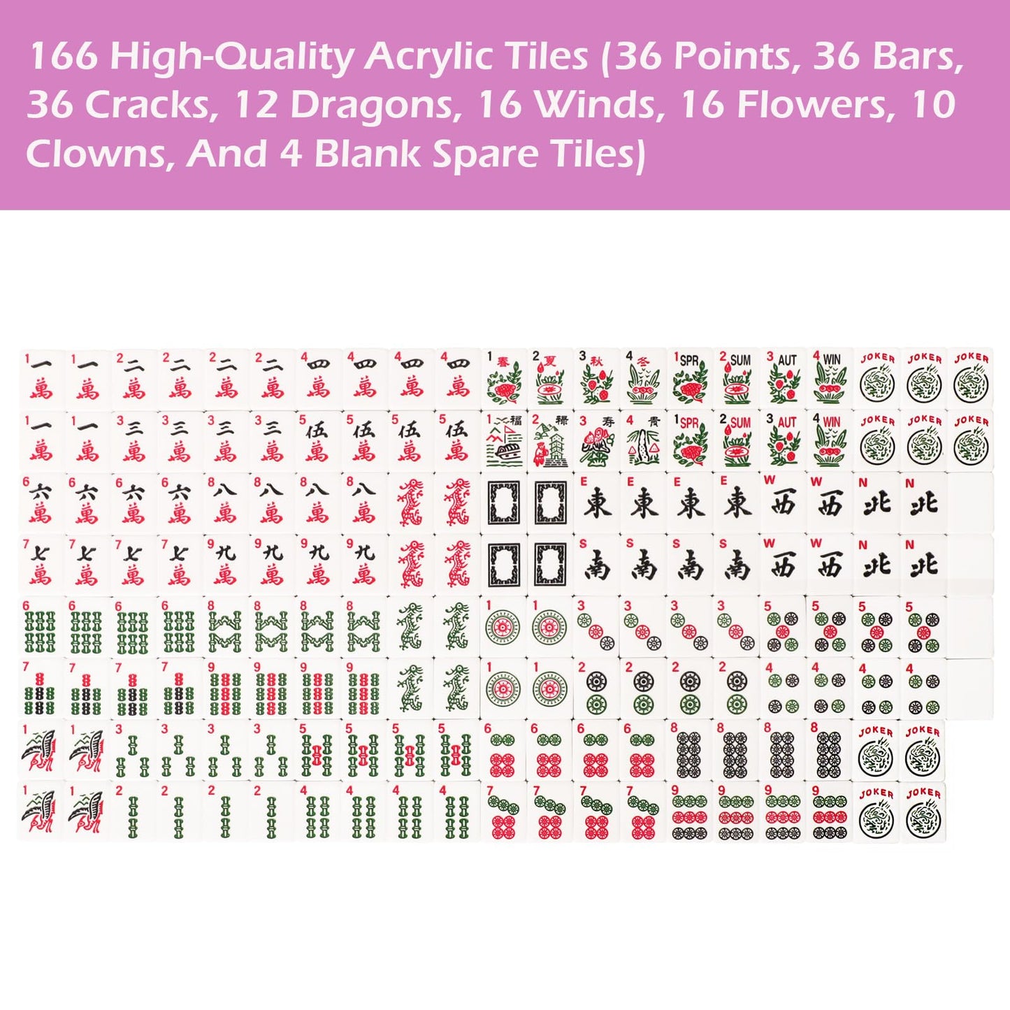GUSTARIA American Mahjong Tile Set – 166 Acrylic Tiles, 4 All-in-One Racks/Pushers, Red Carrying Bag