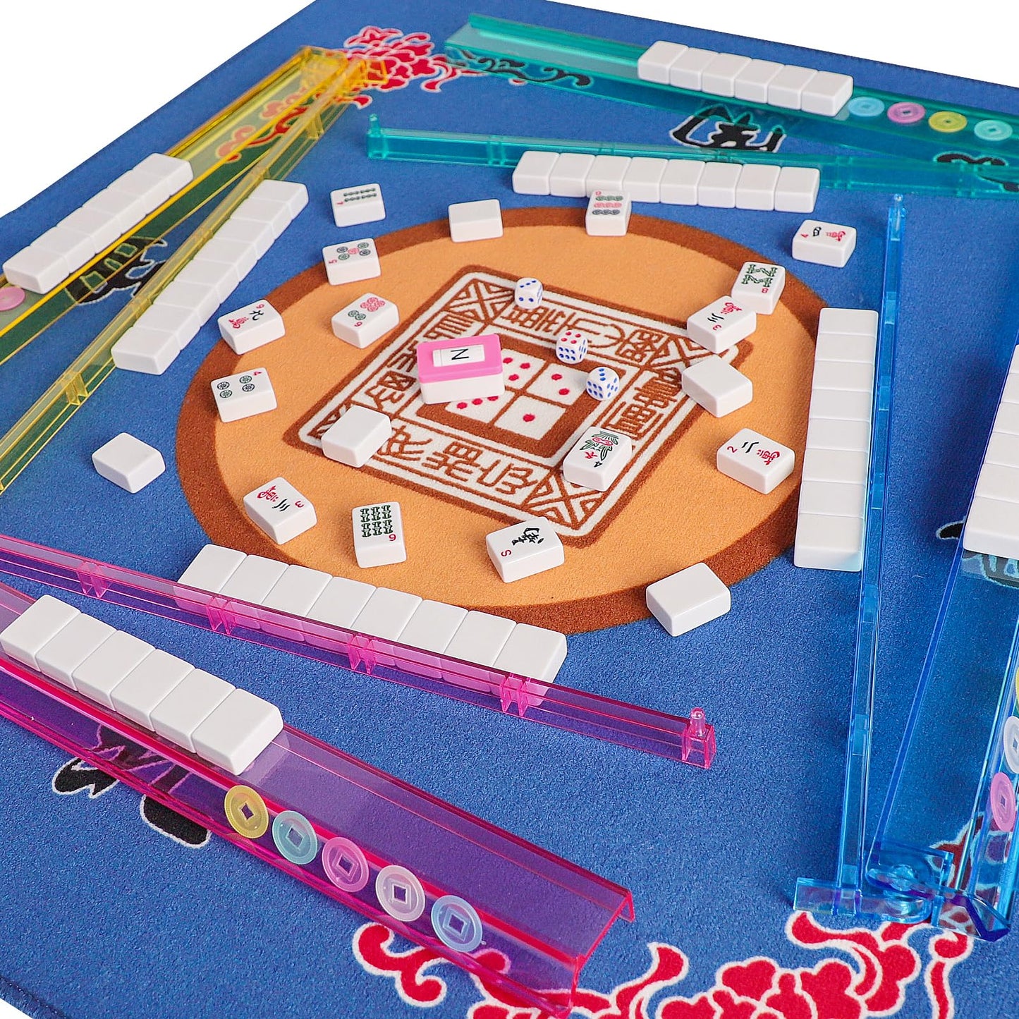 GUSTARIA American Mahjong Game Set | 166 Tiles, 4 All-in-One Racks & Pushers, Blue Carrying Case