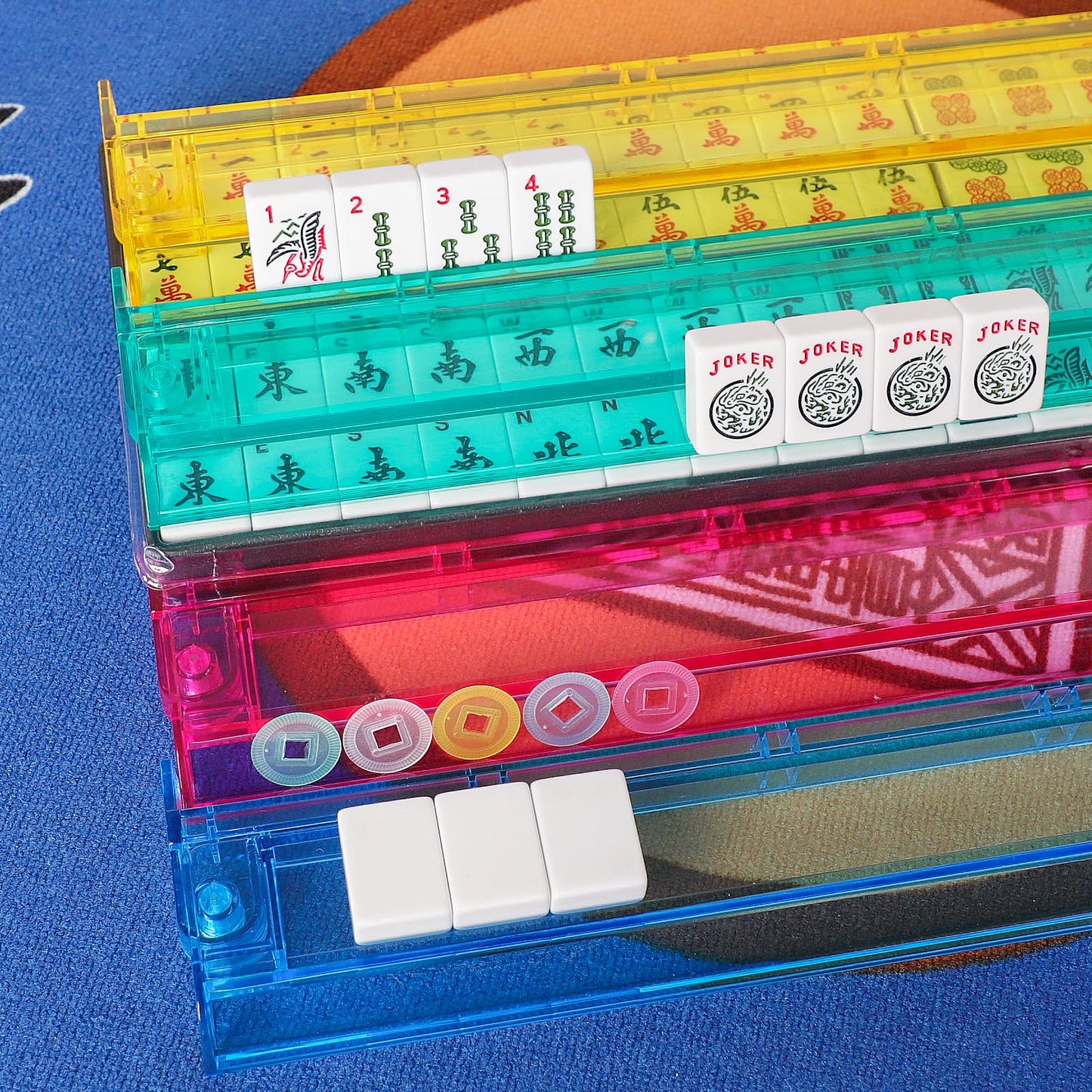 GUSTARIA American Mahjong Game Set | 166 Tiles, 4 All-in-One Racks & Pushers, Blue Carrying Case