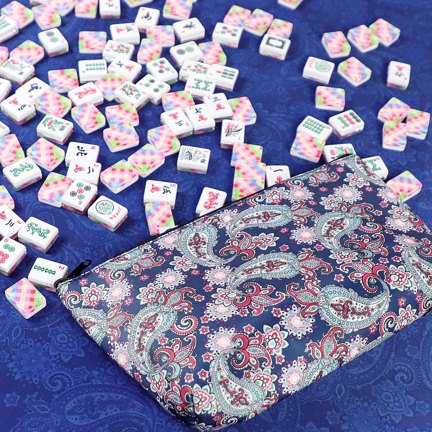 GUSTARIA Empty Mahjong Bag - Thickened Dark Blue Case for American Mahjong Tiles (13 x 7.8 x 3.2 in)