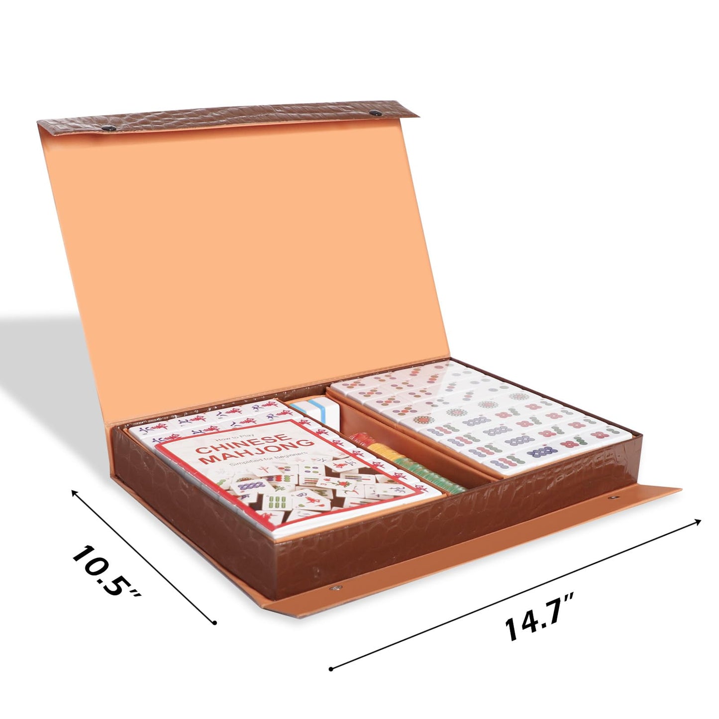 GUSTARIA Chinese Mahjong Set – 146 Tiles Large 1.5", Blue Back, Brown Carrying Case