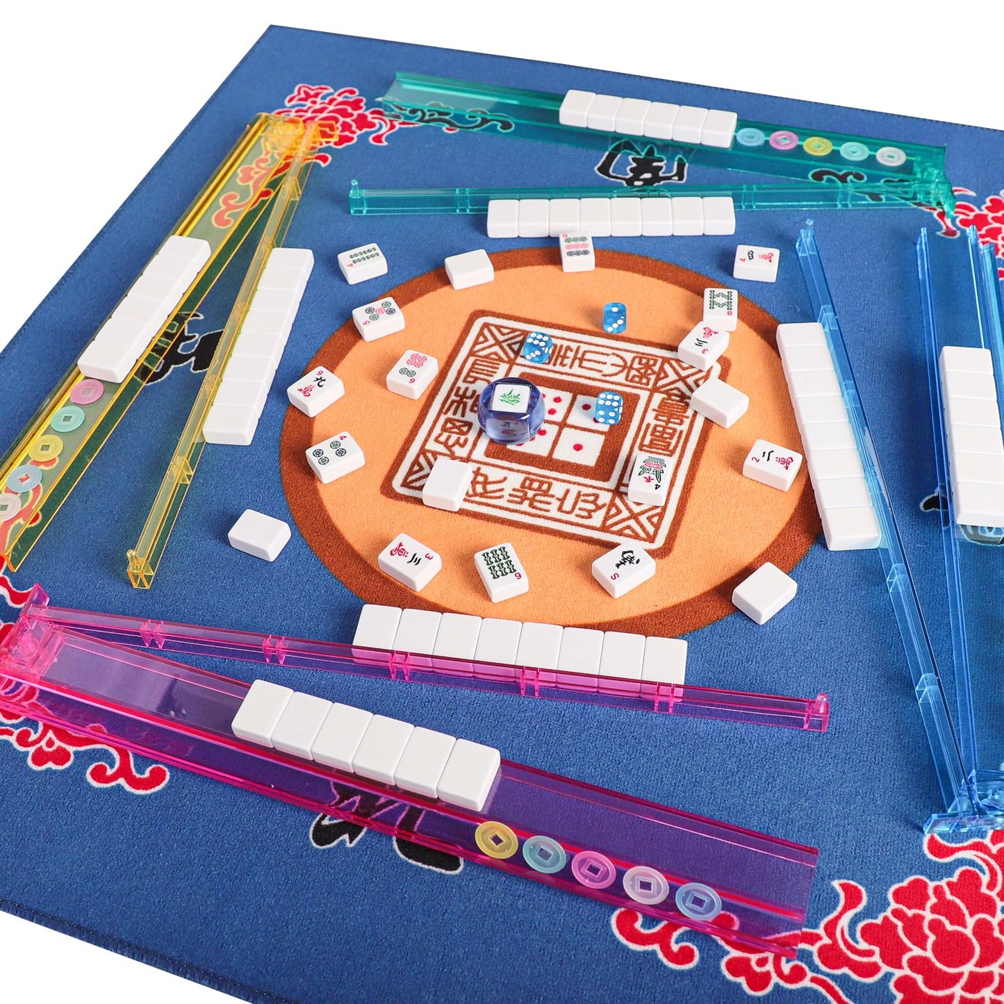 GUSTARIA American Mahjong Game Set — 166 Tiles, 4 Color Racks/Pushers, Light Blue Carrying Case