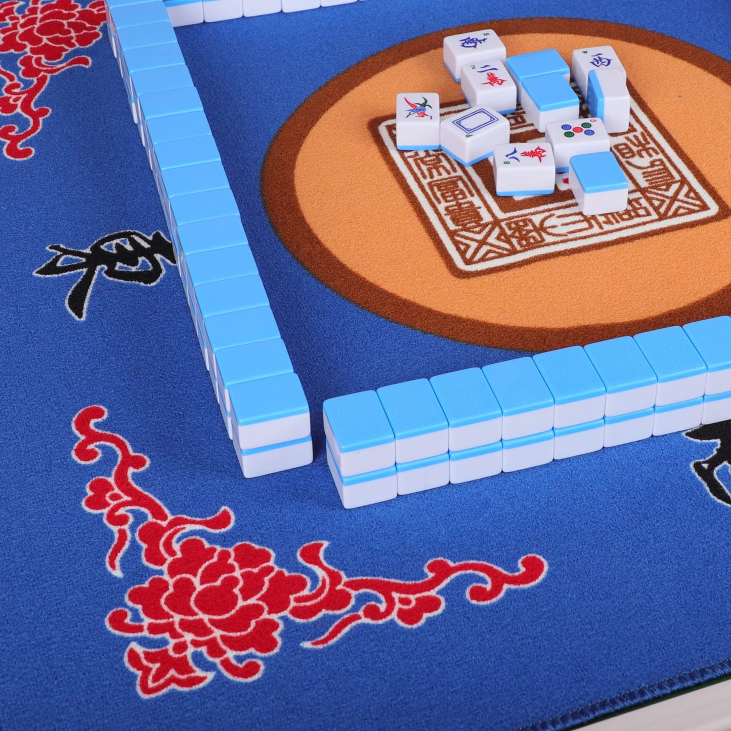 GUSTARIA Mahjong Mat – Anti-Slip & Noise-Reducing 31.5-Inch Table Cover with Carrying Bag (Blue)