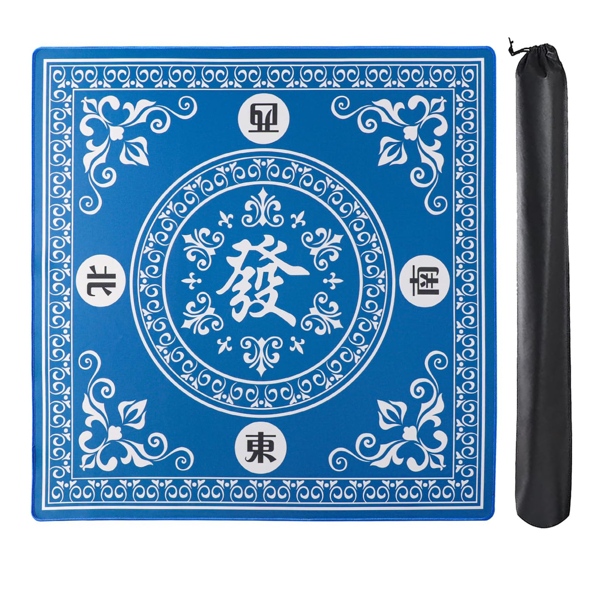 GUSTARIA Mahjong Mat – 31.5x31.5 in Blue Anti-Slip Table Mat with 3 Dice & Carry Bag