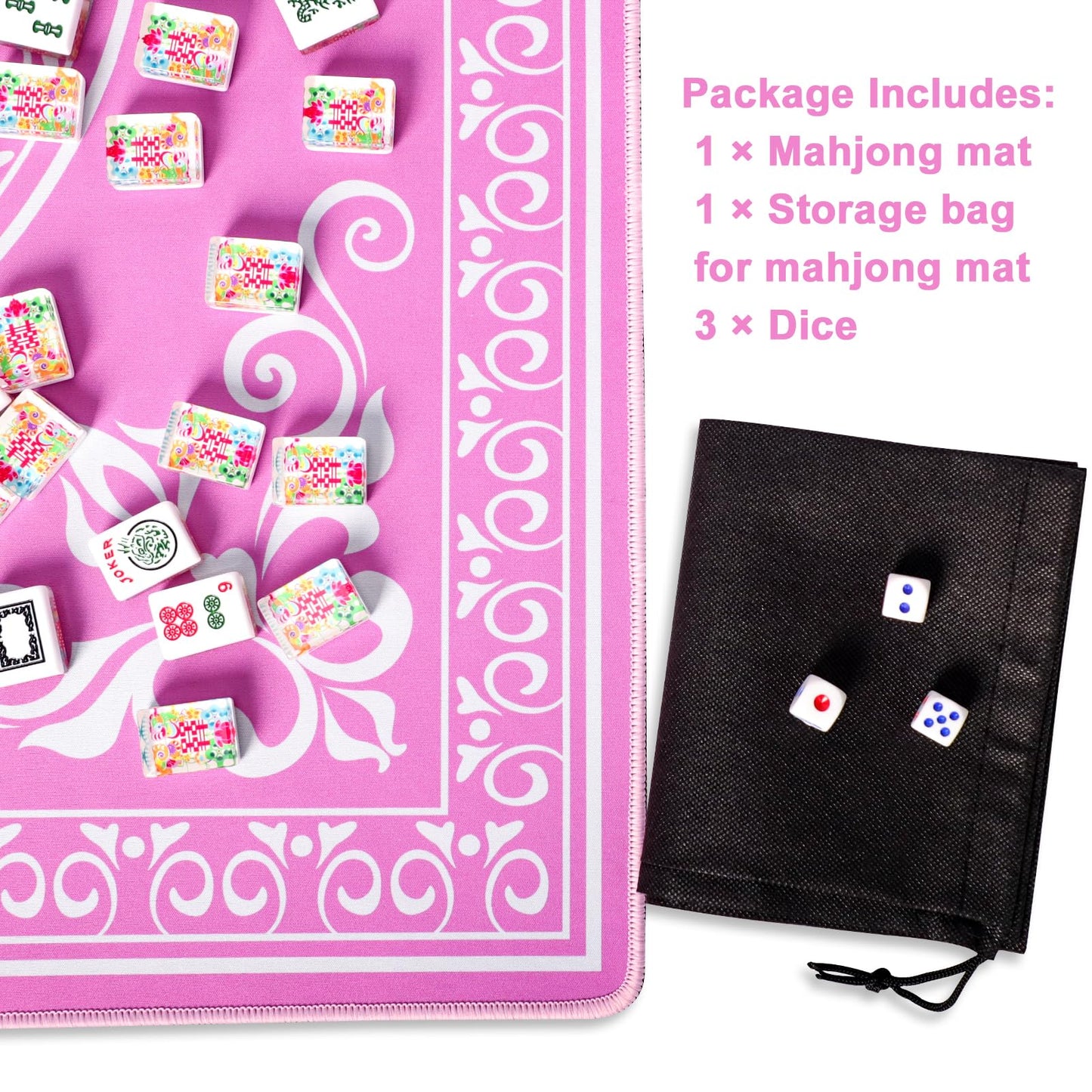 GUSTARIA Mahjong Mat – Slip-Resistant Table Cover for Card, Board & Tile Games (Pink, 31.5in)