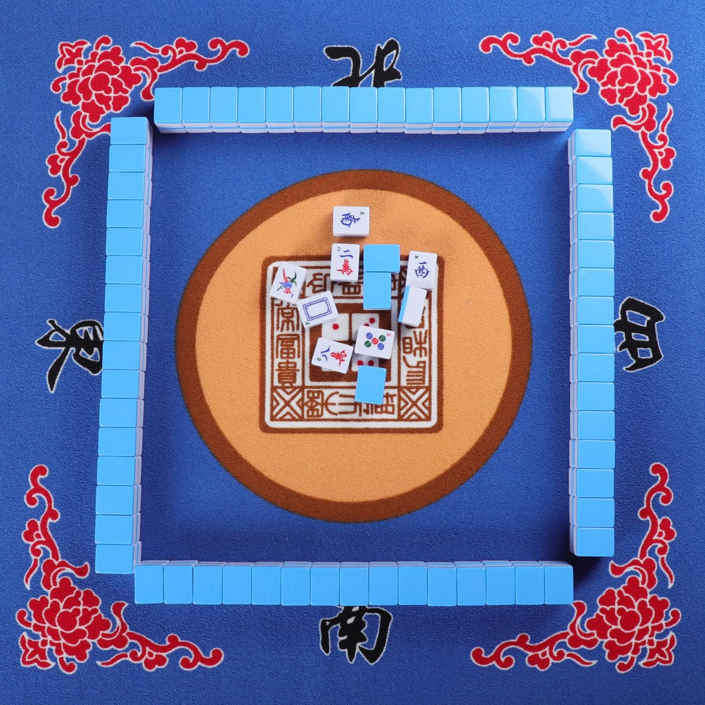 GUSTARIA Mahjong Mat – Anti-Slip & Noise-Reducing 31.5-Inch Table Cover with Carrying Bag (Blue)