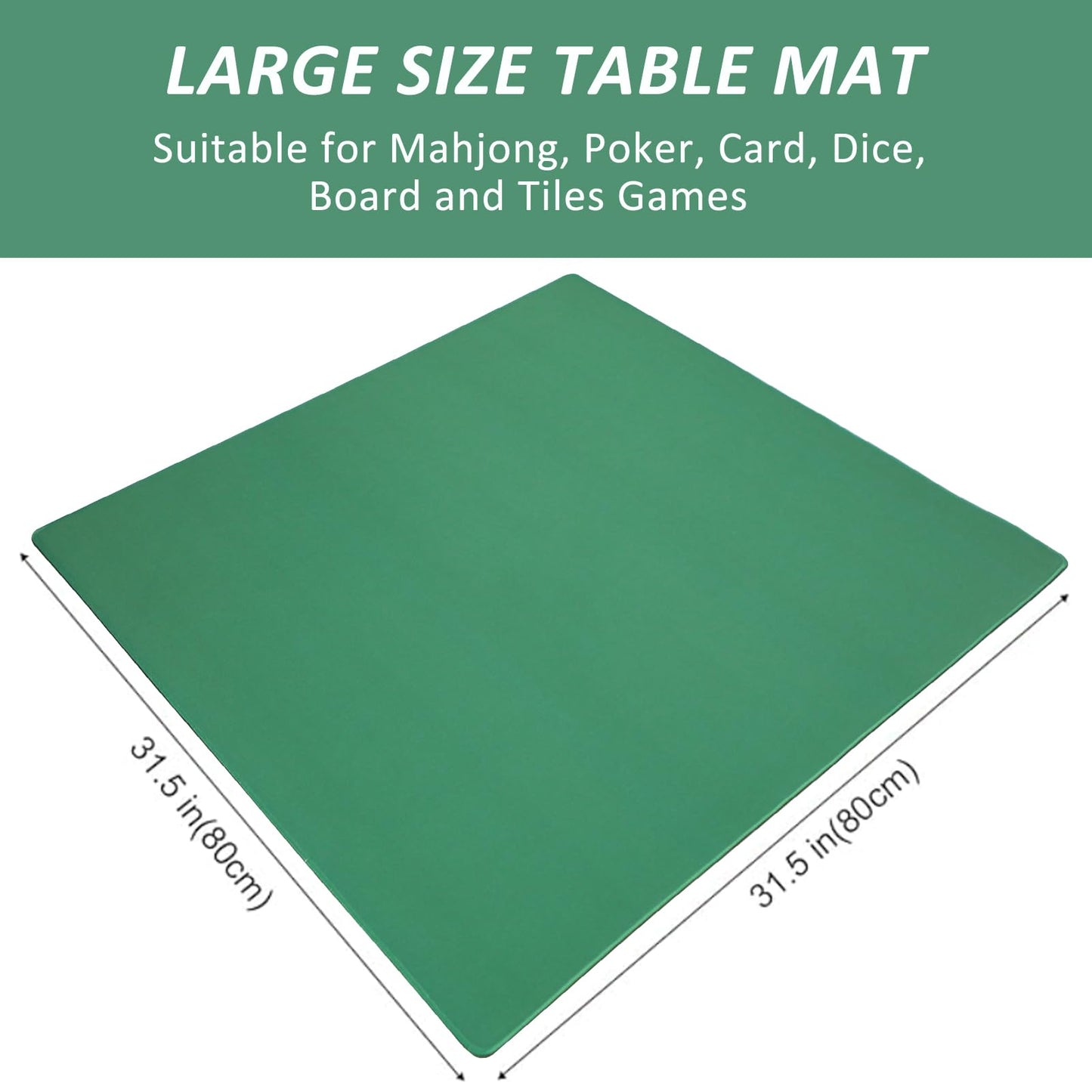 GUSTARIA Mahjong Mat with 3 Dice – Anti-Slip Noise-Reducing Table Cover, Green, 31.5 in