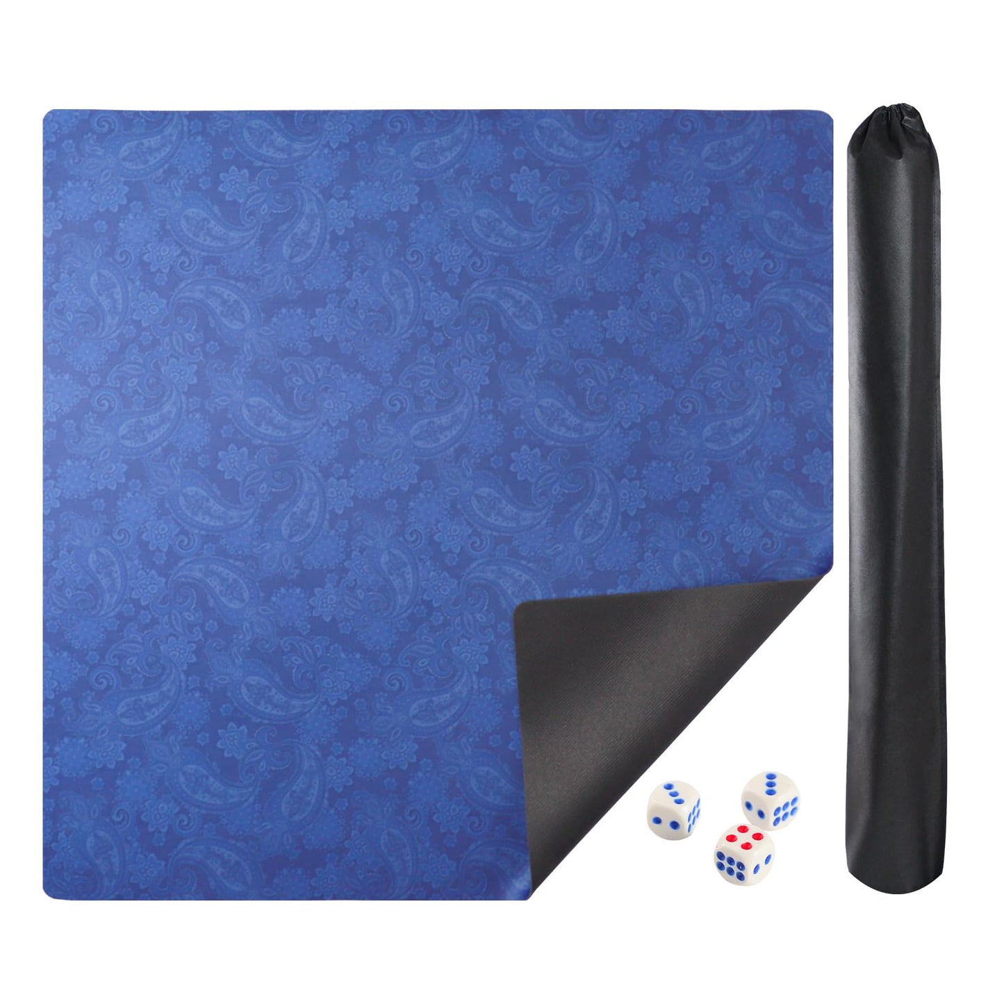 GUSTARIA Mahjong Mat — 35x35 in Table Cover with Prints & Extra Dice, Non-Slip, Blue