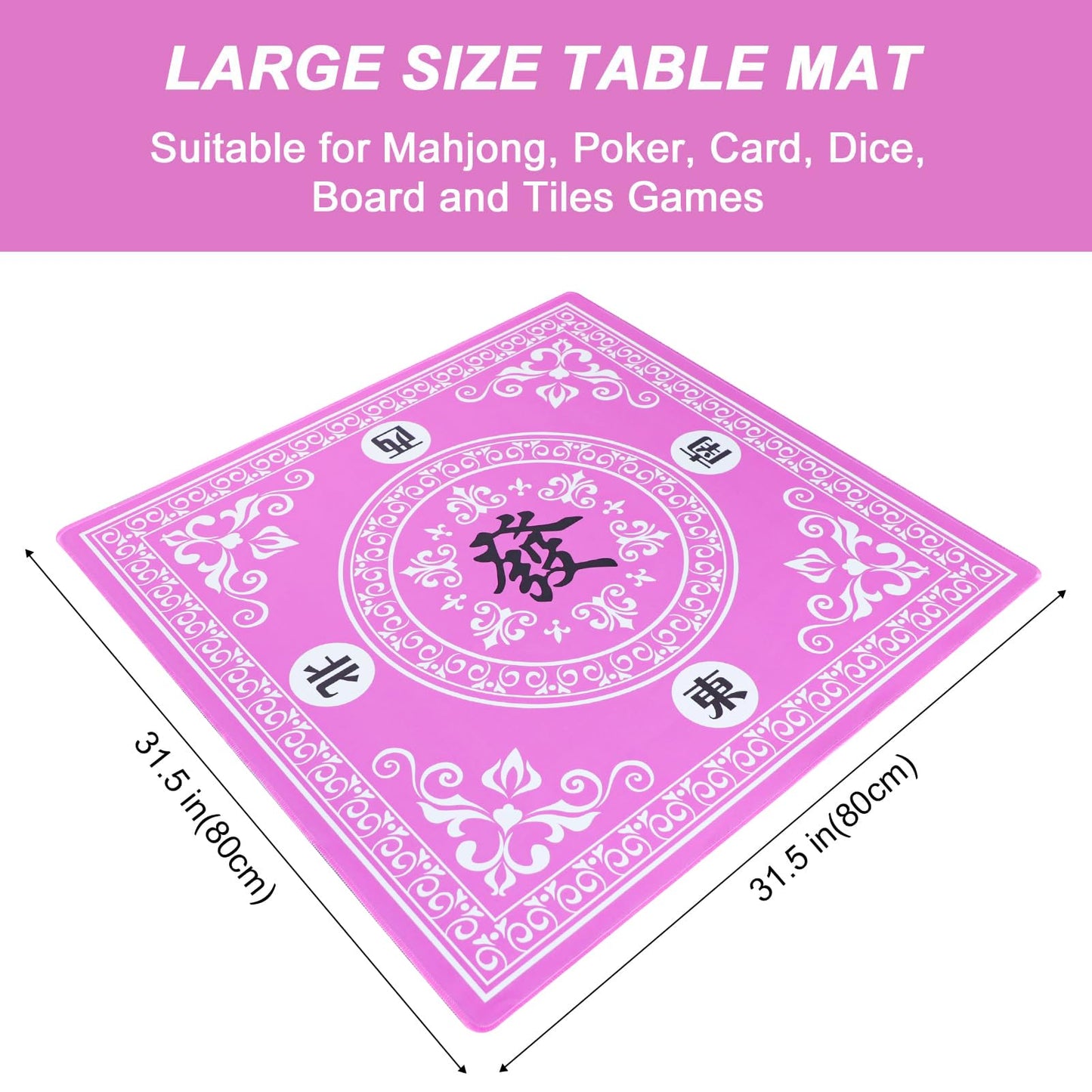 GUSTARIA Mahjong Mat – Slip-Resistant Table Cover for Card, Board & Tile Games (Pink, 31.5in)