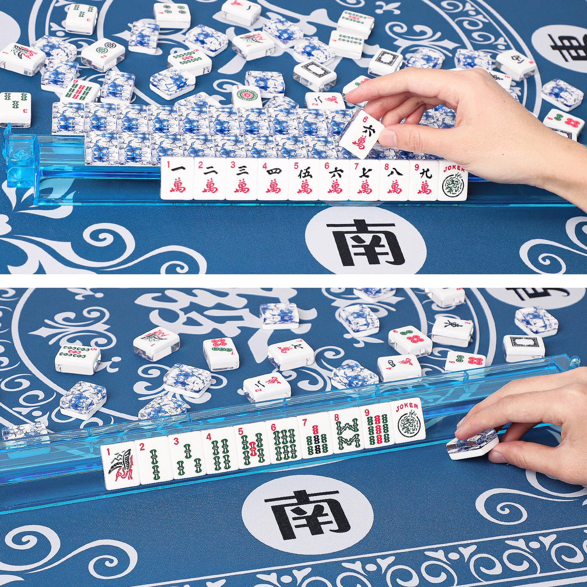 GUSTARIA Mahjong Mat – 31.5x31.5 in Blue Anti-Slip Table Mat with 3 Dice & Carry Bag
